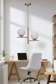 Candeeiro de Teto – 80 cm – Branco e Dourado – Metal e Vidro