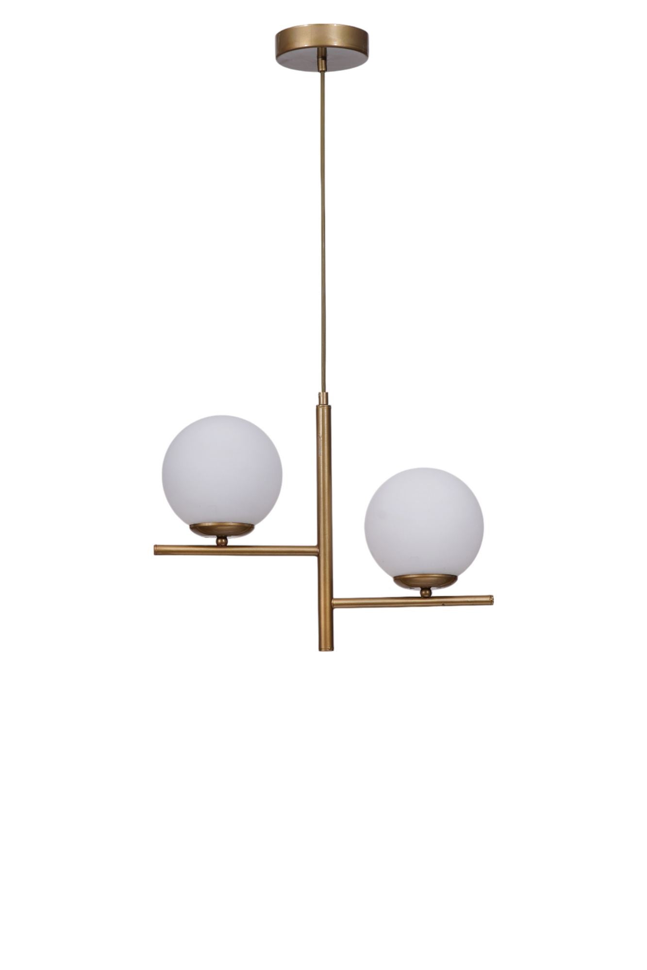 Candeeiro de Teto – 80 cm – Branco e Dourado – Metal e Vidro