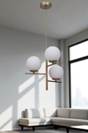 Candeeiro de Teto – Altura Total: 80 cm – Branco e Dourado – Metal e Vidro