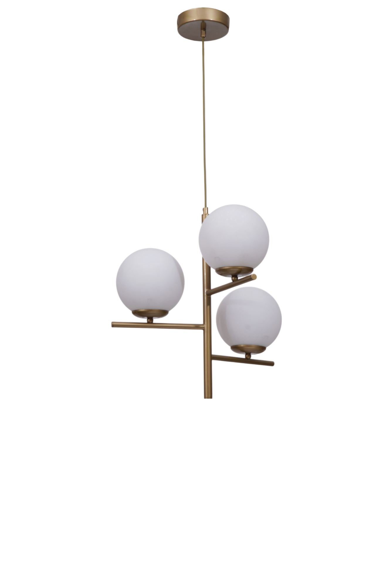 Candeeiro de Teto – Altura Total: 80 cm – Branco e Dourado – Metal e Vidro