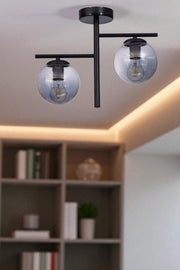 Candeeiro de Teto – 34 cm – Cinza e Preto – Metal e Vidro