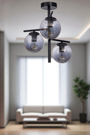 Candeeiro de Teto – Ø15h24cm – Cinza e Preto – Metal e Vidro