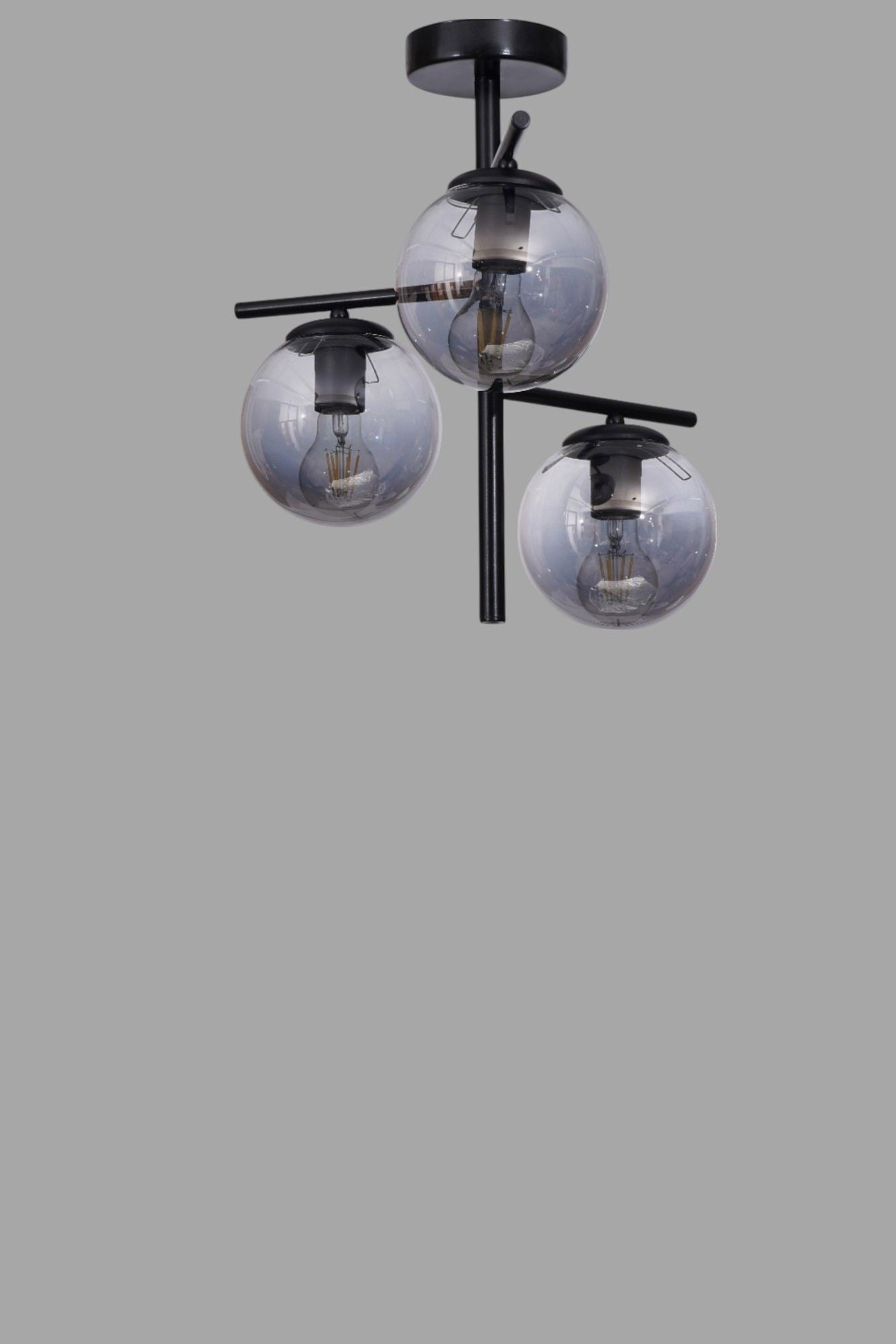 Candeeiro de Teto – Ø15h24cm – Cinza e Preto – Metal e Vidro