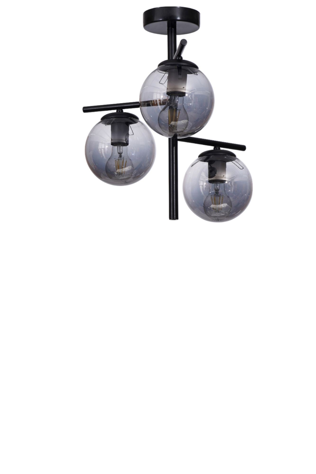 Candeeiro de Teto – Ø15h24cm – Cinza e Preto – Metal e Vidro