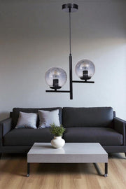 Candeeiro de Teto – 80 cm – Cinza e Preto – Metal e Vidro