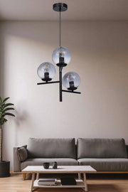 Candeeiro de Teto – 80 cm – Cinza e Preto – Metal e Vidro