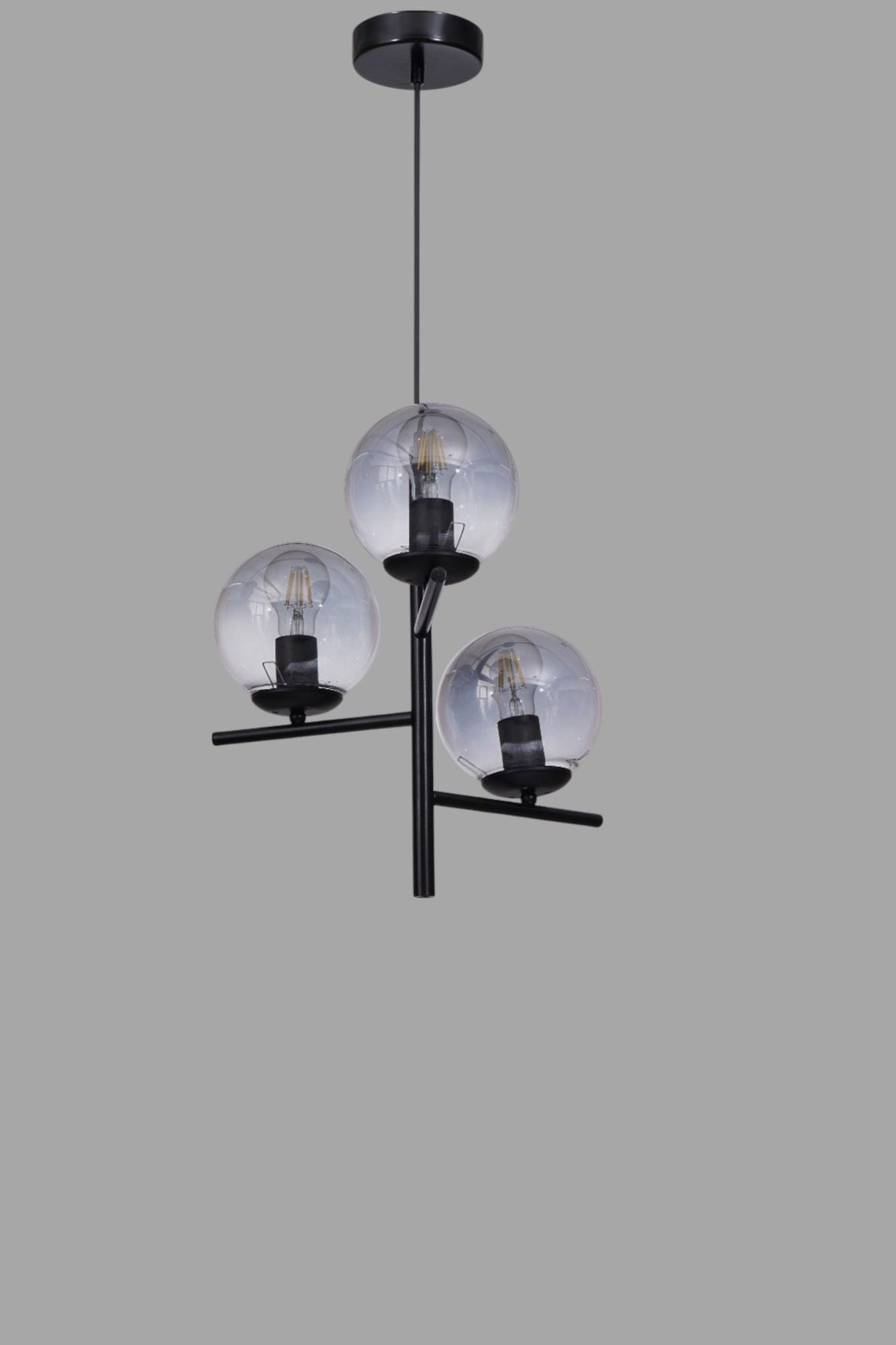 Candeeiro de Teto – 80 cm – Cinza e Preto – Metal e Vidro