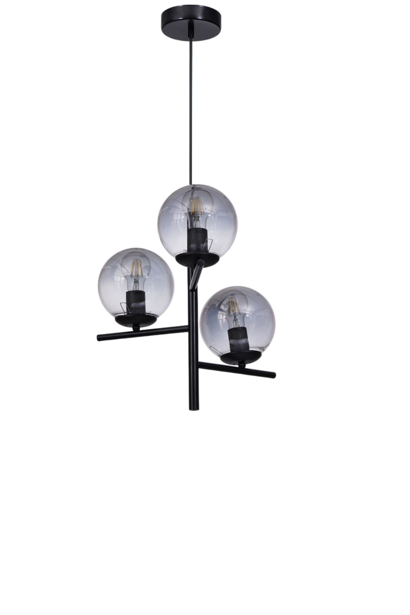 Candeeiro de Teto – 80 cm – Cinza e Preto – Metal e Vidro