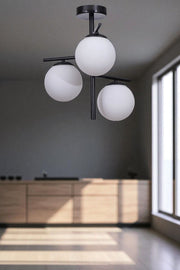 Candeeiro de Teto – 44 cm – Branco e Preto – Metal e Vidro