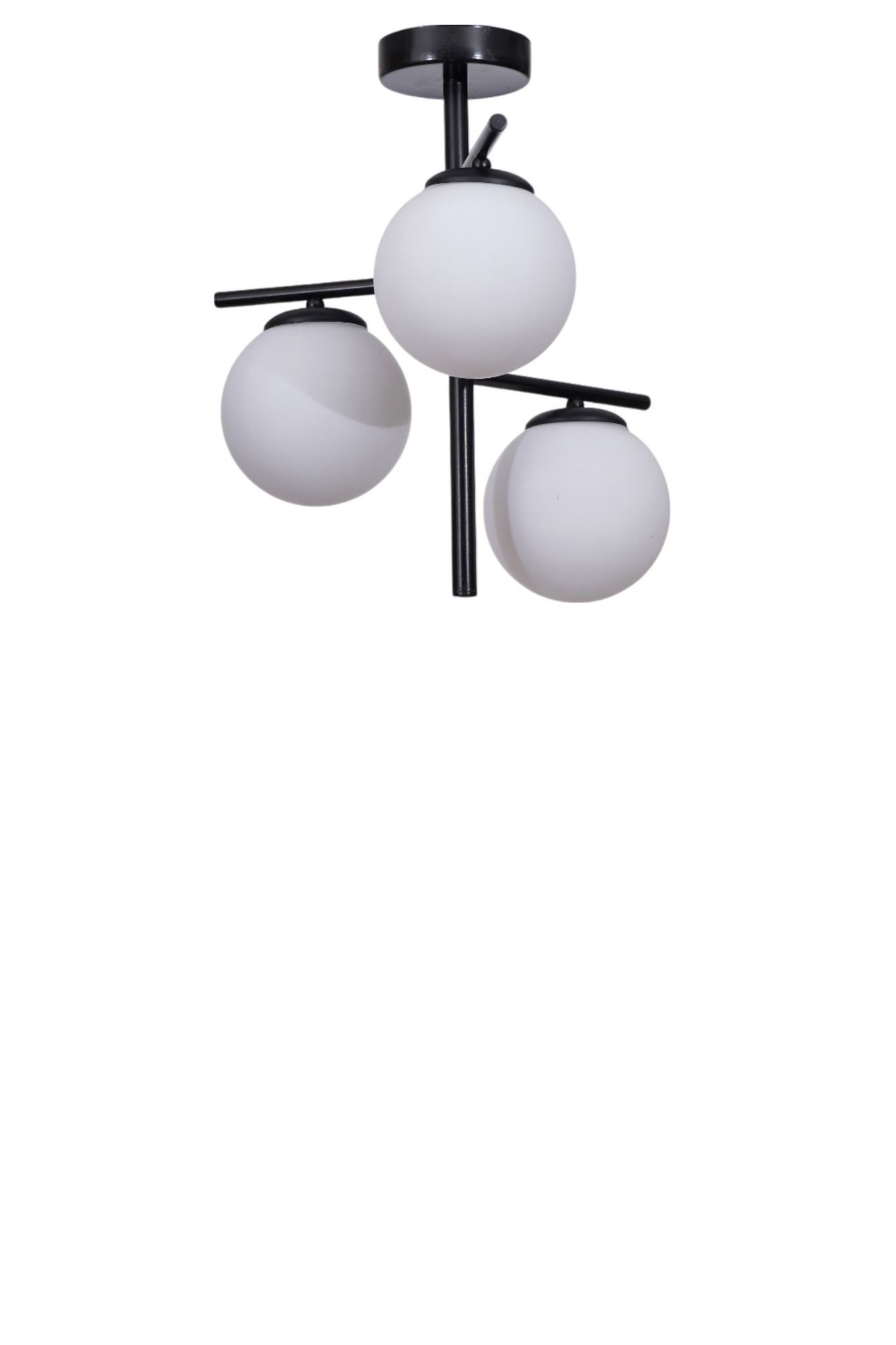 Candeeiro de Teto – 44 cm – Branco e Preto – Metal e Vidro