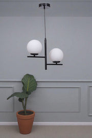 Candeeiro de Teto – 80 cm – Branco e Preto – Metal e Vidro