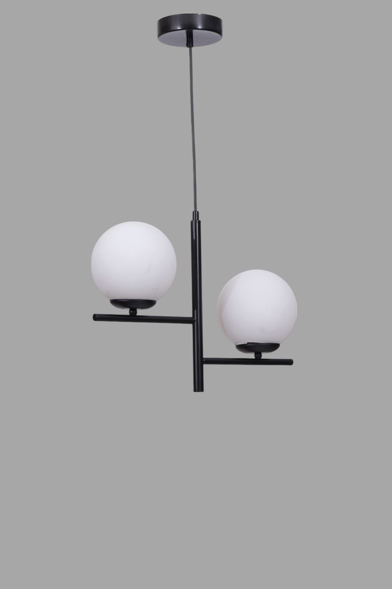 Candeeiro de Teto – 80 cm – Branco e Preto – Metal e Vidro