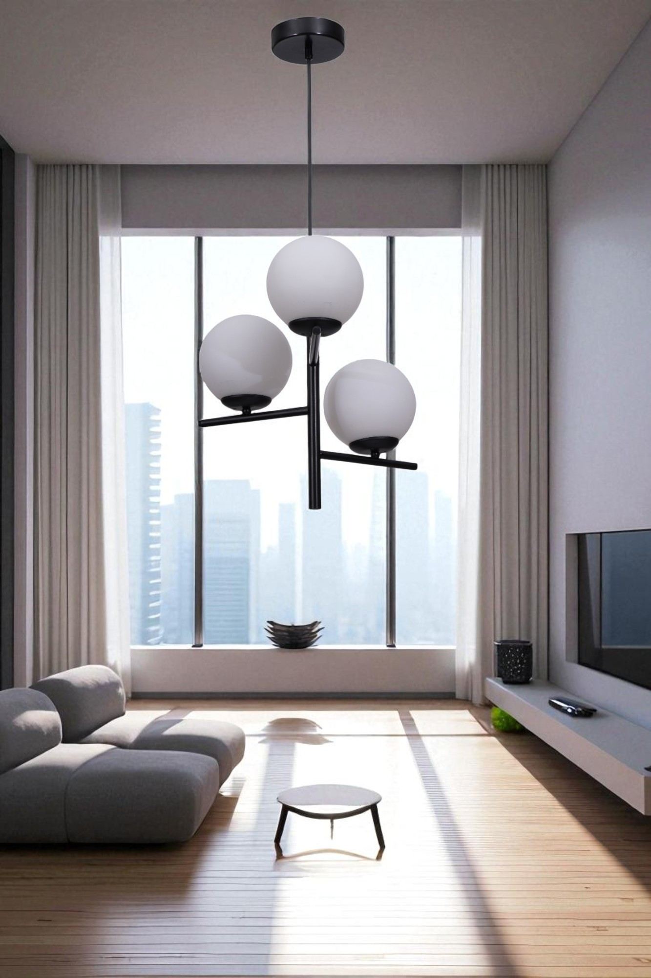 Candeeiro de Teto – Ø15 h:30 cm – Branco e Preto – Metal e Vidro