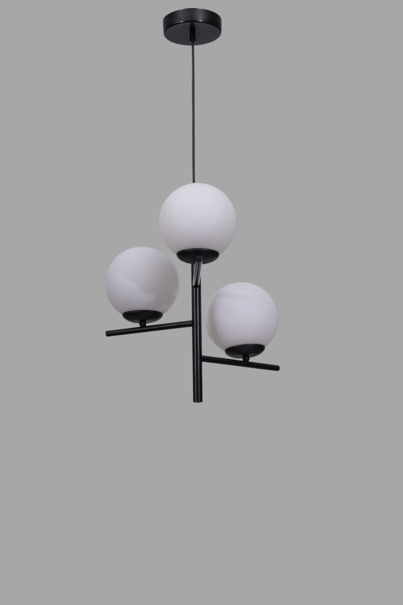 Candeeiro de Teto – Ø15 h:30 cm – Branco e Preto – Metal e Vidro