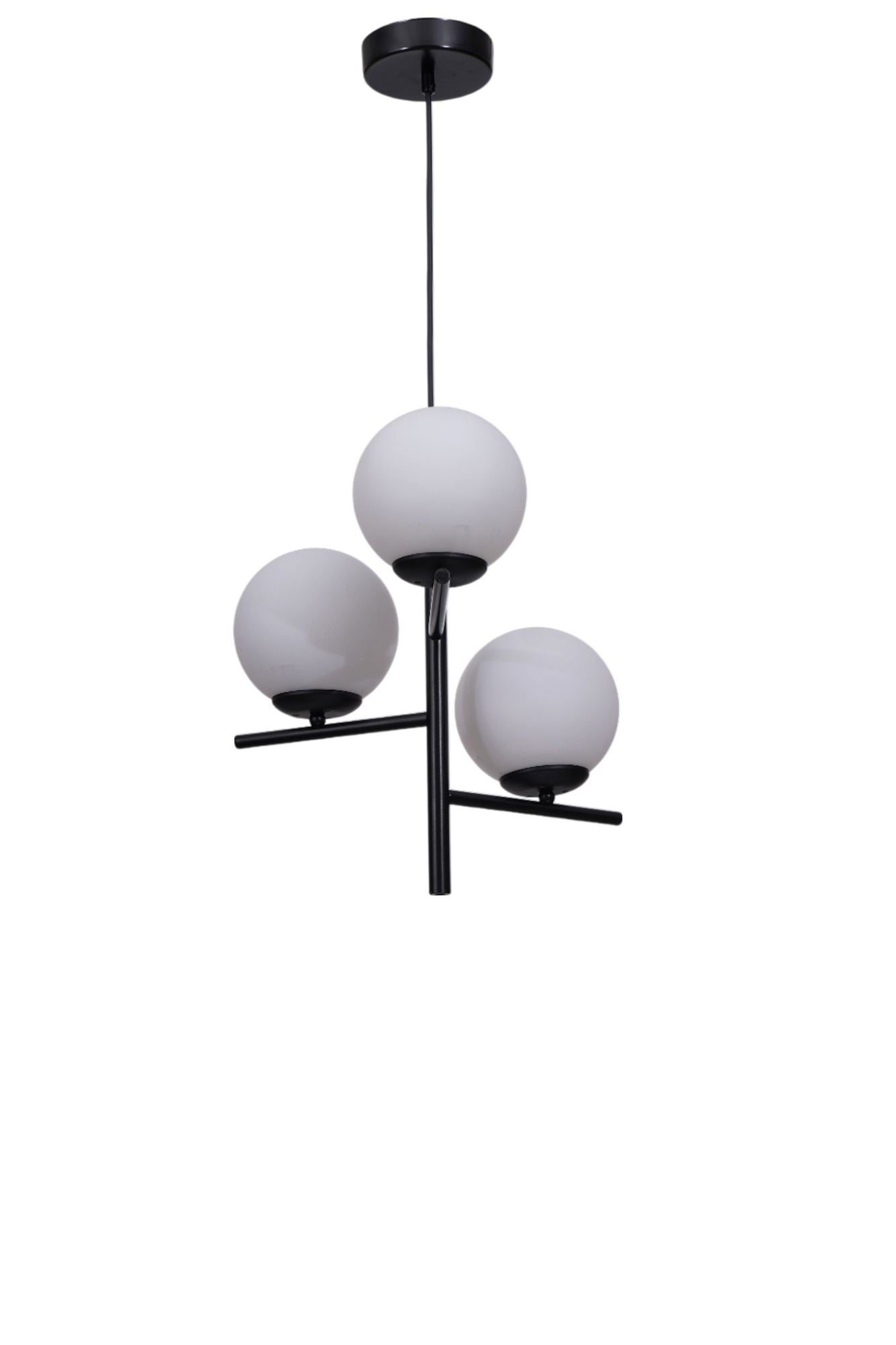 Candeeiro de Teto – Ø15 h:30 cm – Branco e Preto – Metal e Vidro