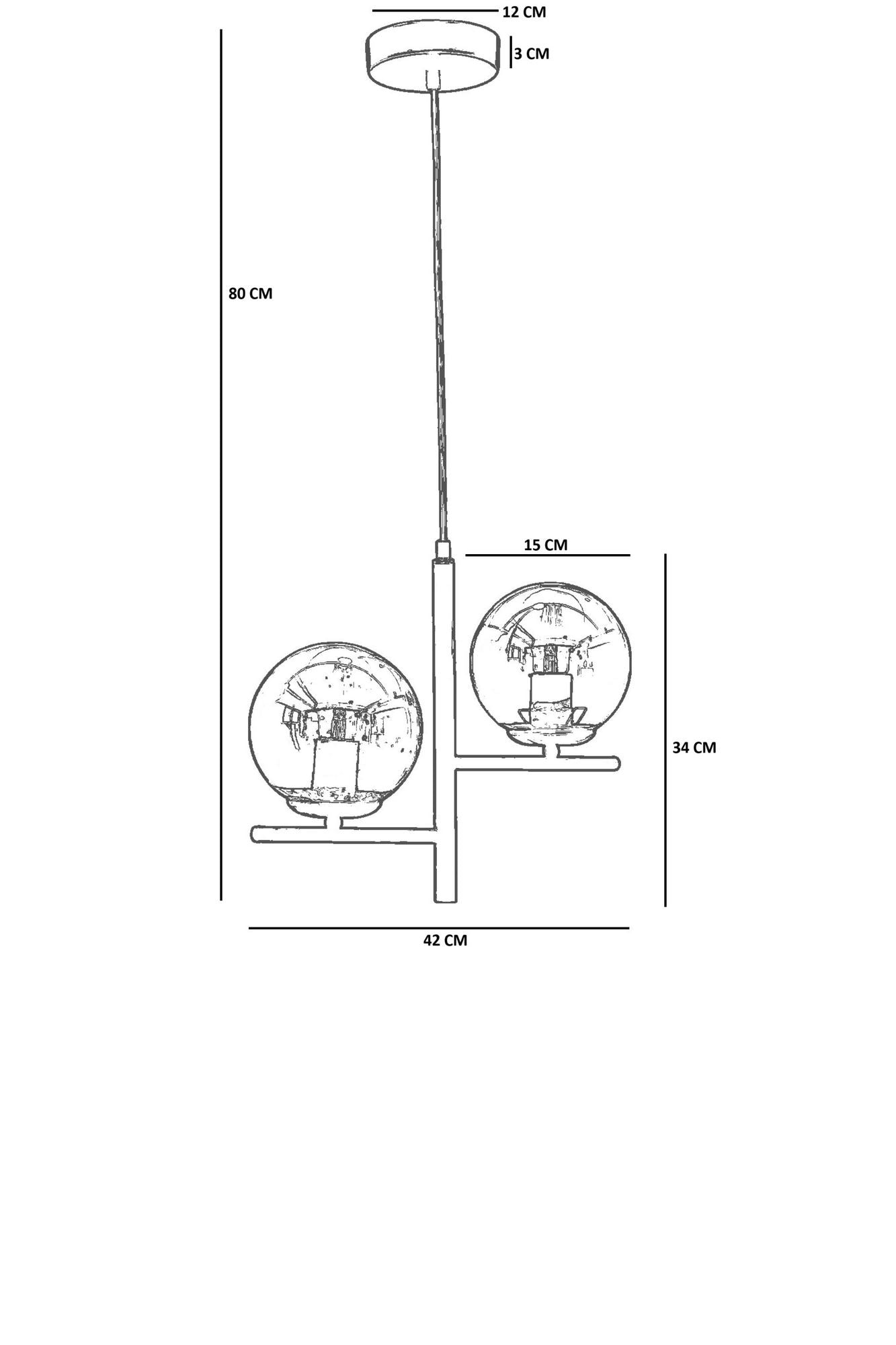 Candeeiro de Teto – Ø15 h:30 cm – Branco e Preto – Metal e Vidro