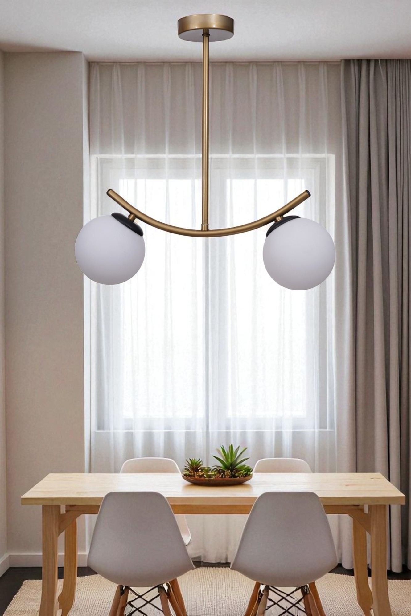Candeeiro de Teto – 40-60 cm – Branco e Dourado – Metal e Vidro