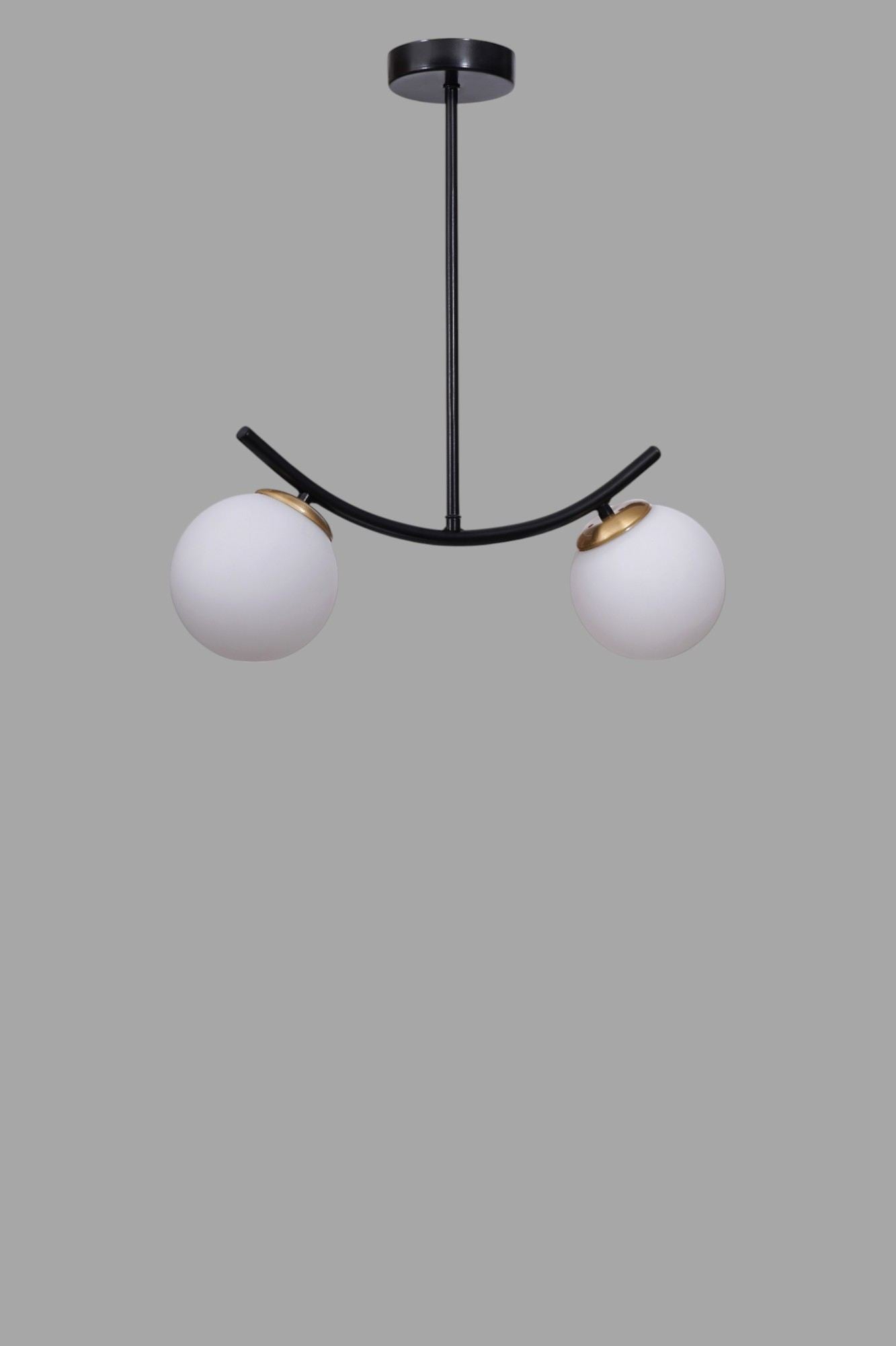 Candeeiro de Teto – Ø15 h:35 cm – Branco e Preto – Metálico com Cúpula de Vidro