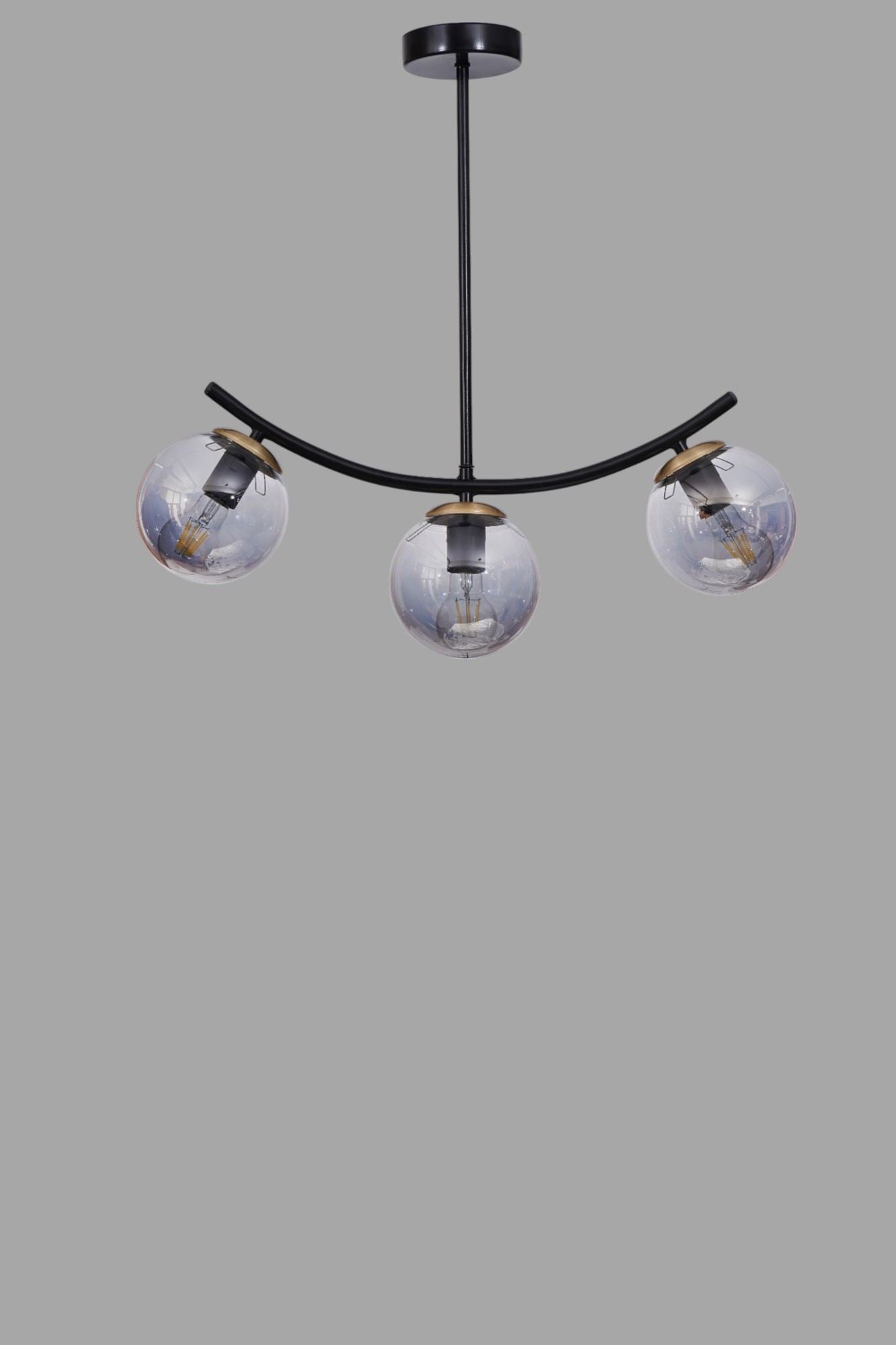 Candeeiro de Teto – 40-60 cm – Cinza e Preto – Metal e Vidro