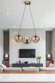 Candeeiro de Teto – 80 cm – Mel e Ouro – Metal e Vidro