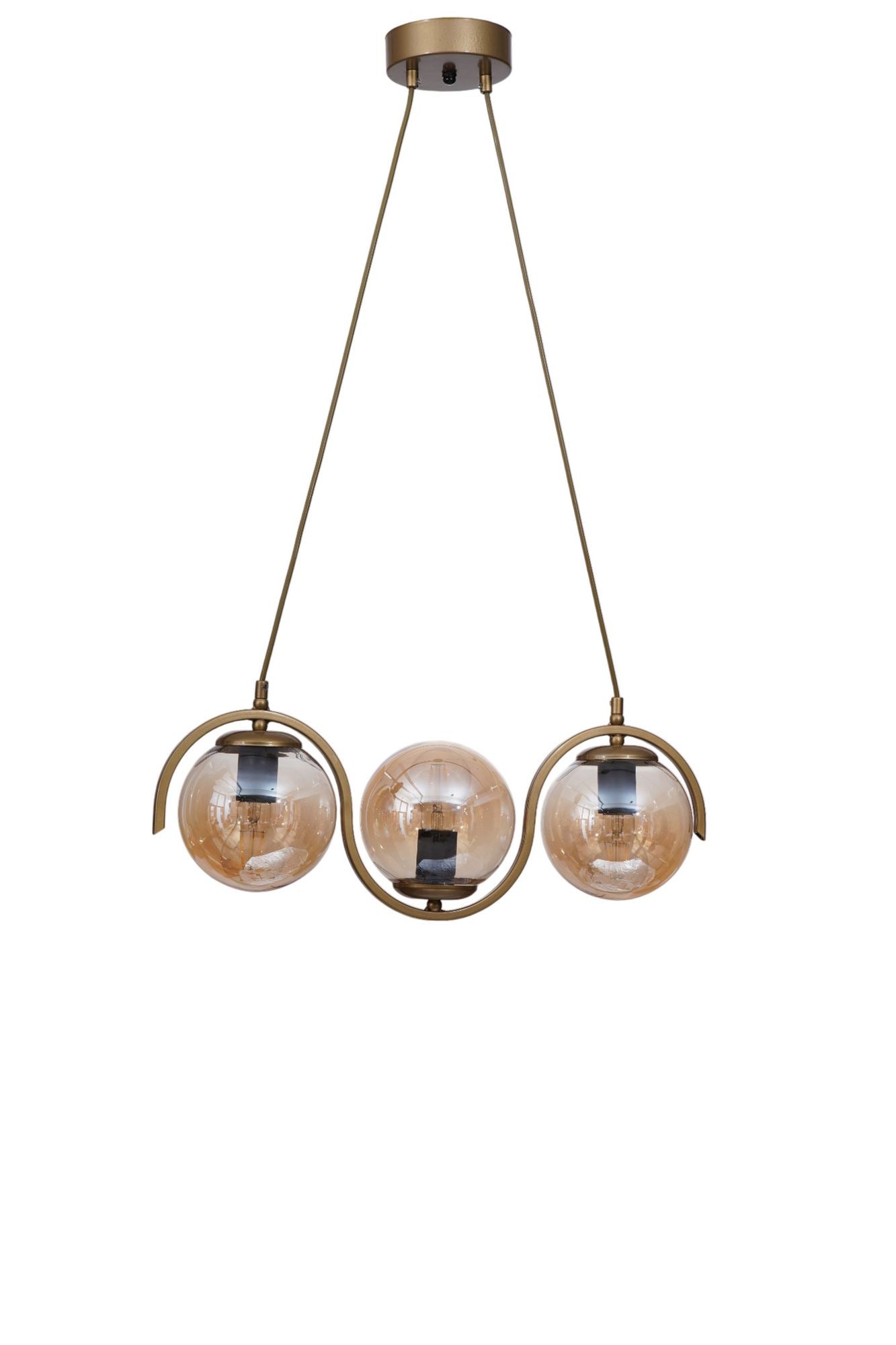 Candeeiro de Teto – 80 cm – Mel e Ouro – Metal e Vidro