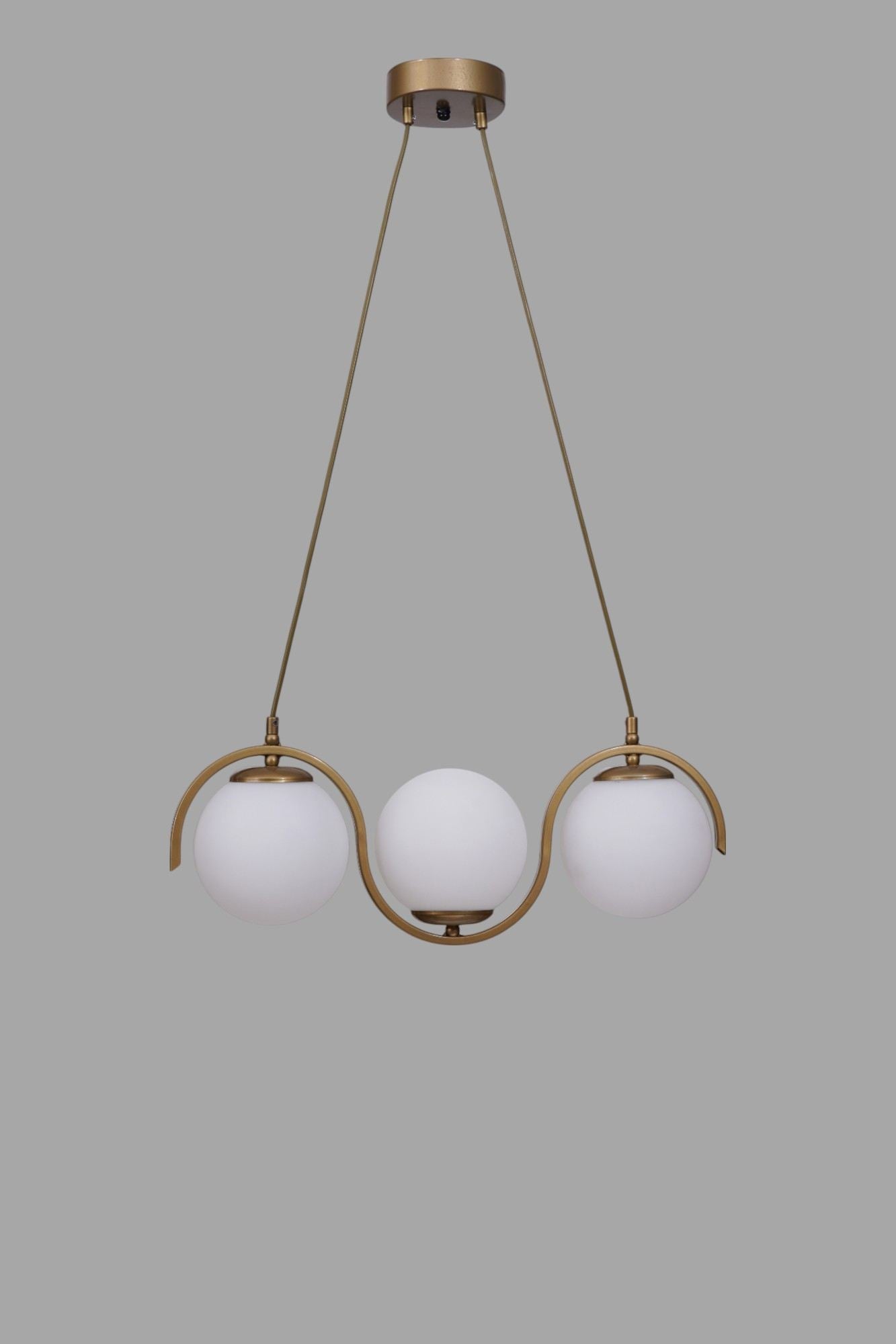 Candeeiro de Teto – Ø15 h:40 cm – Branco e Dourado – Metal e Vidro