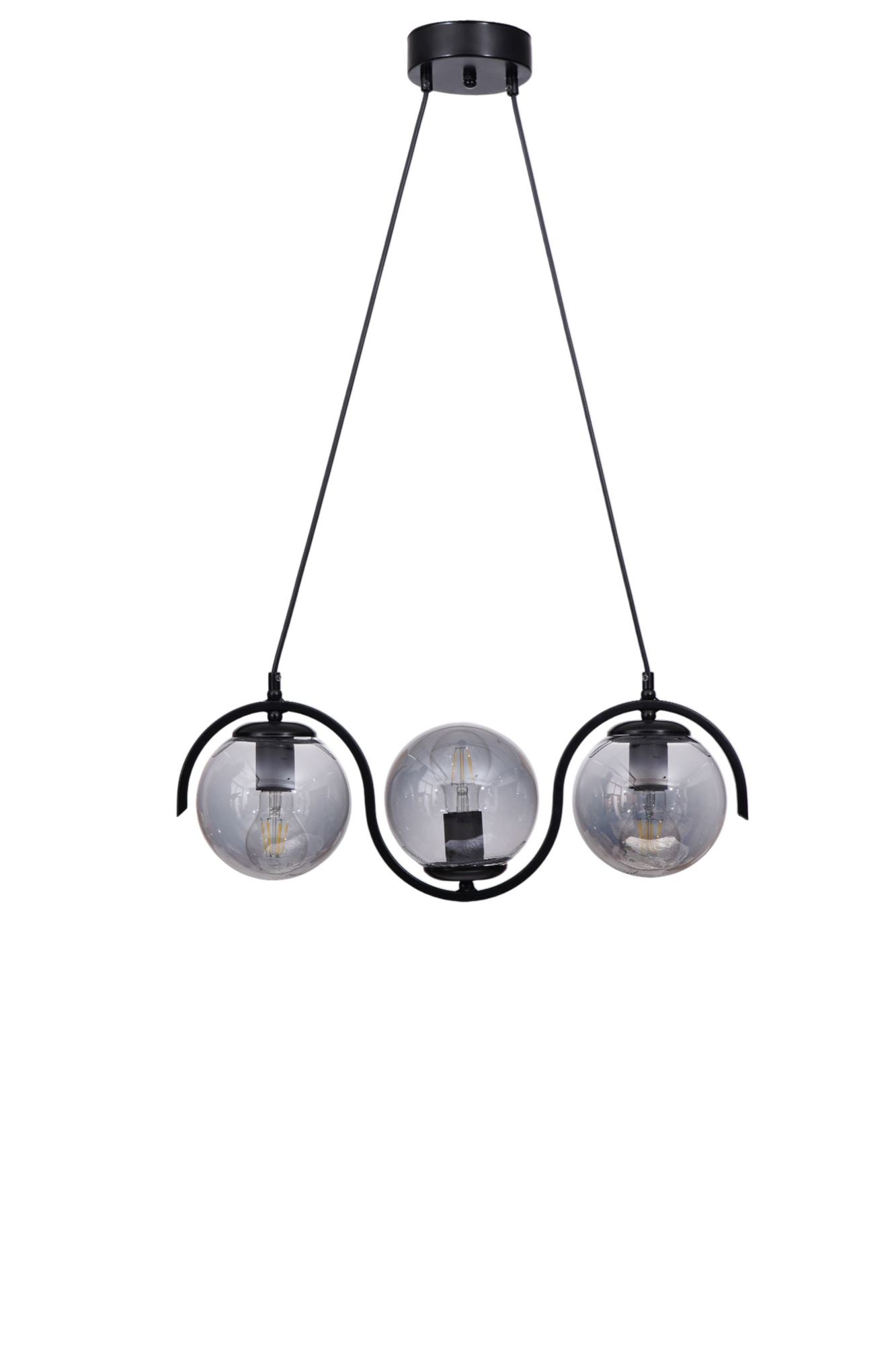 Candeeiro de Teto – Ø15 h:42 cm – Cinza e Preto – Metal e Vidro