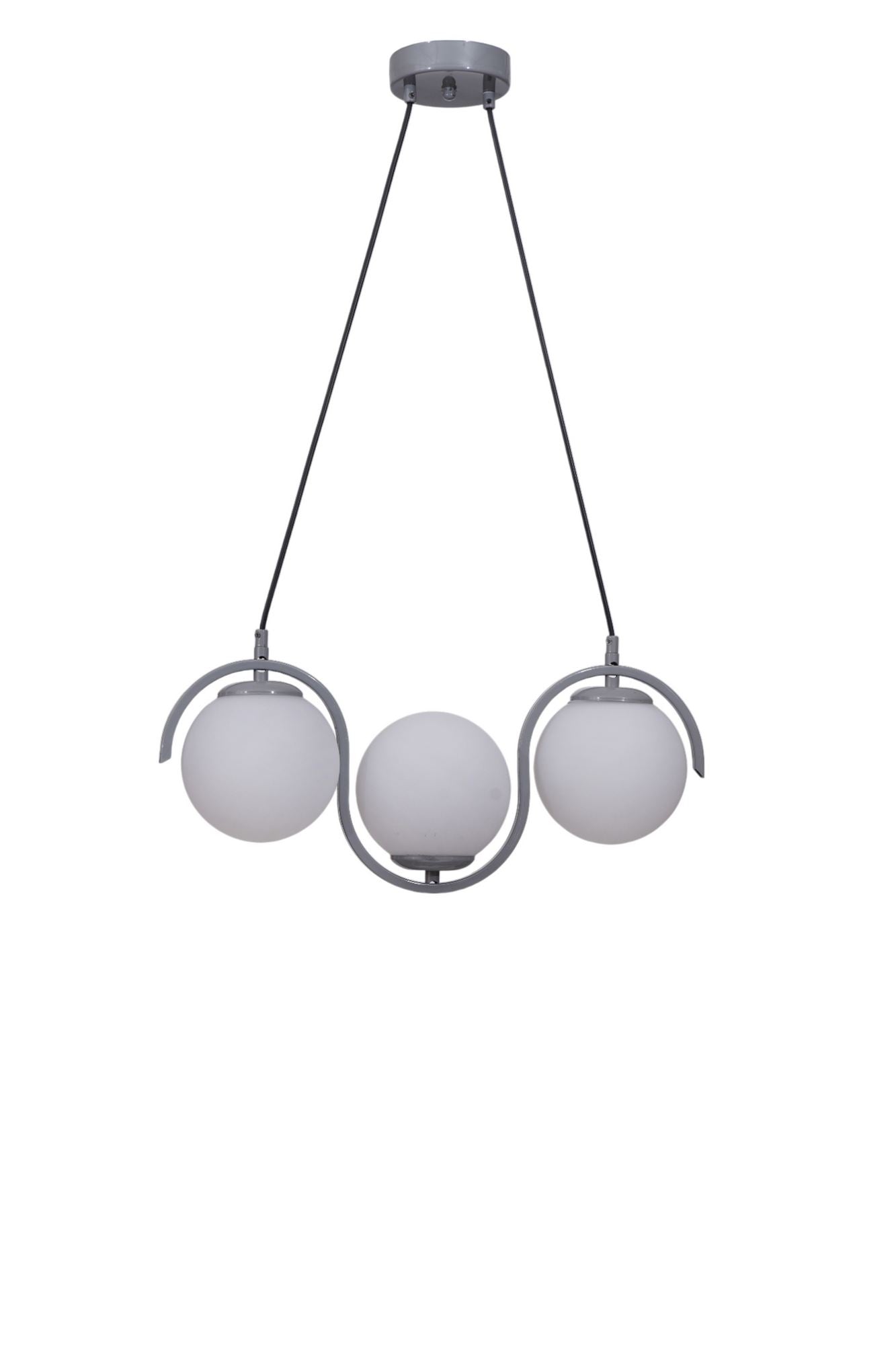 Candeeiro de Teto – 80 cm – Branco e Cinza – Metal e Vidro