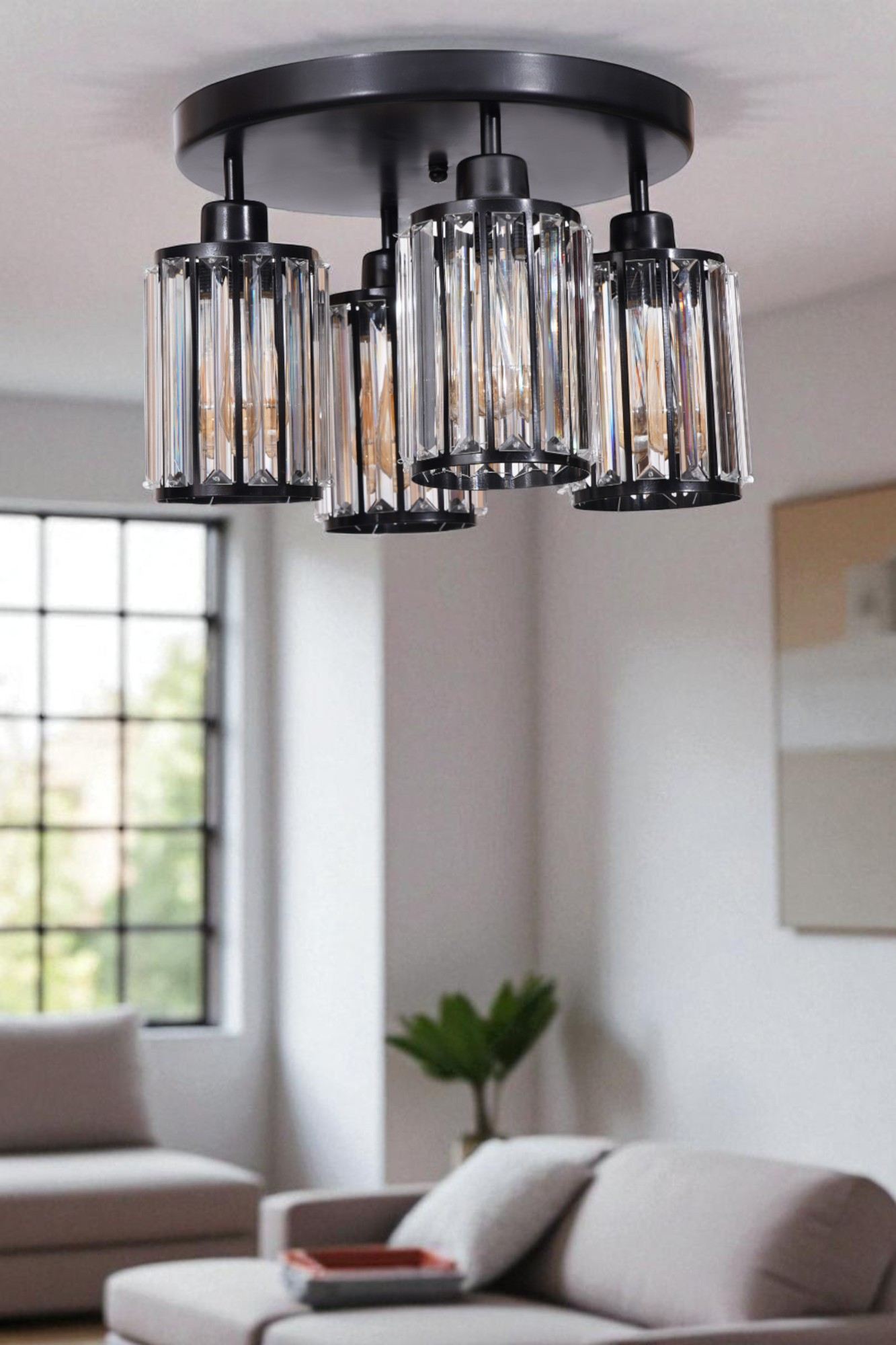 Candeeiro de Teto - 26 cm - Preto - Metal e Vidro