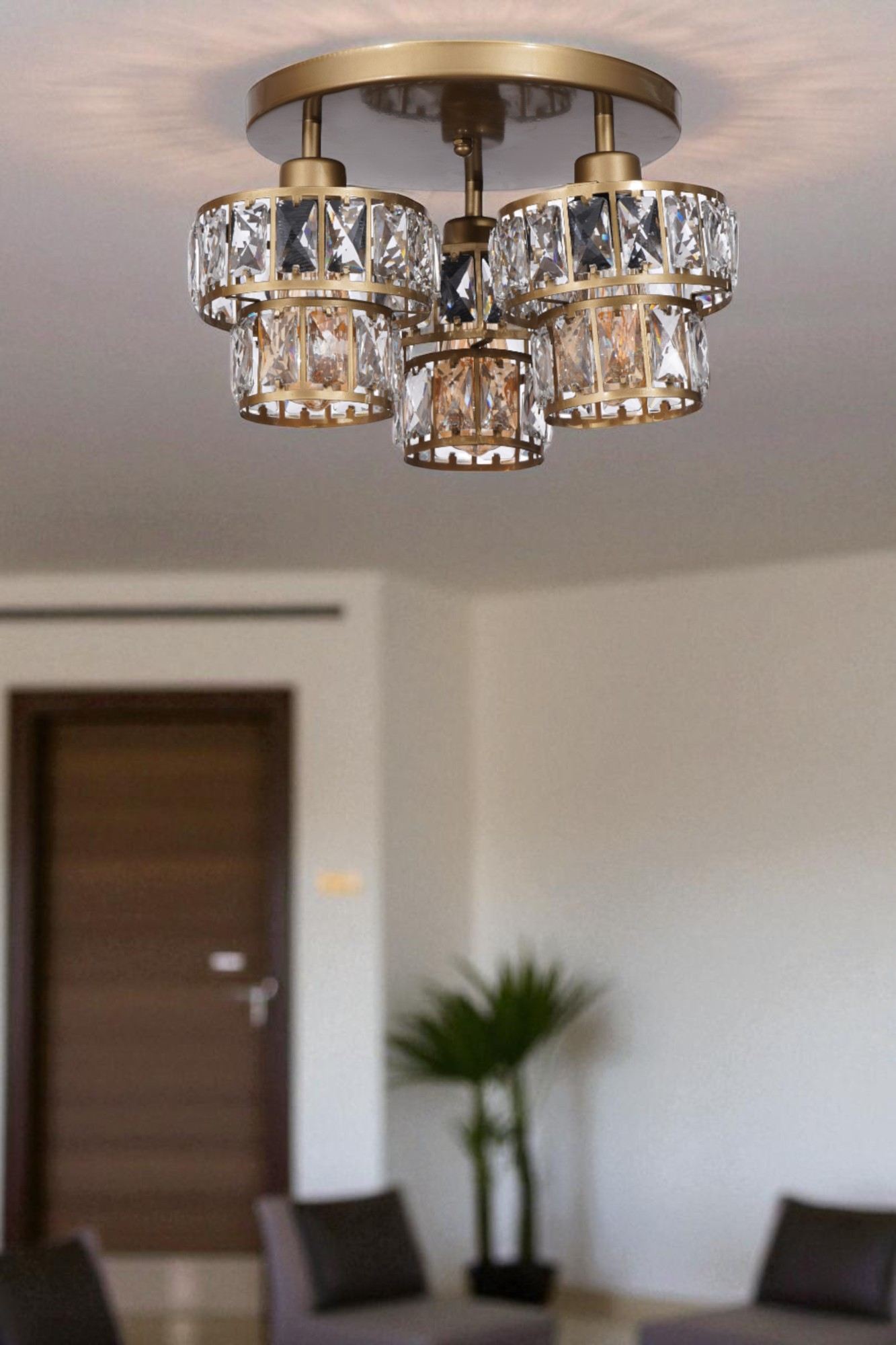 Candeeiro de Teto – 23 cm – Dourado – Metal e vidro