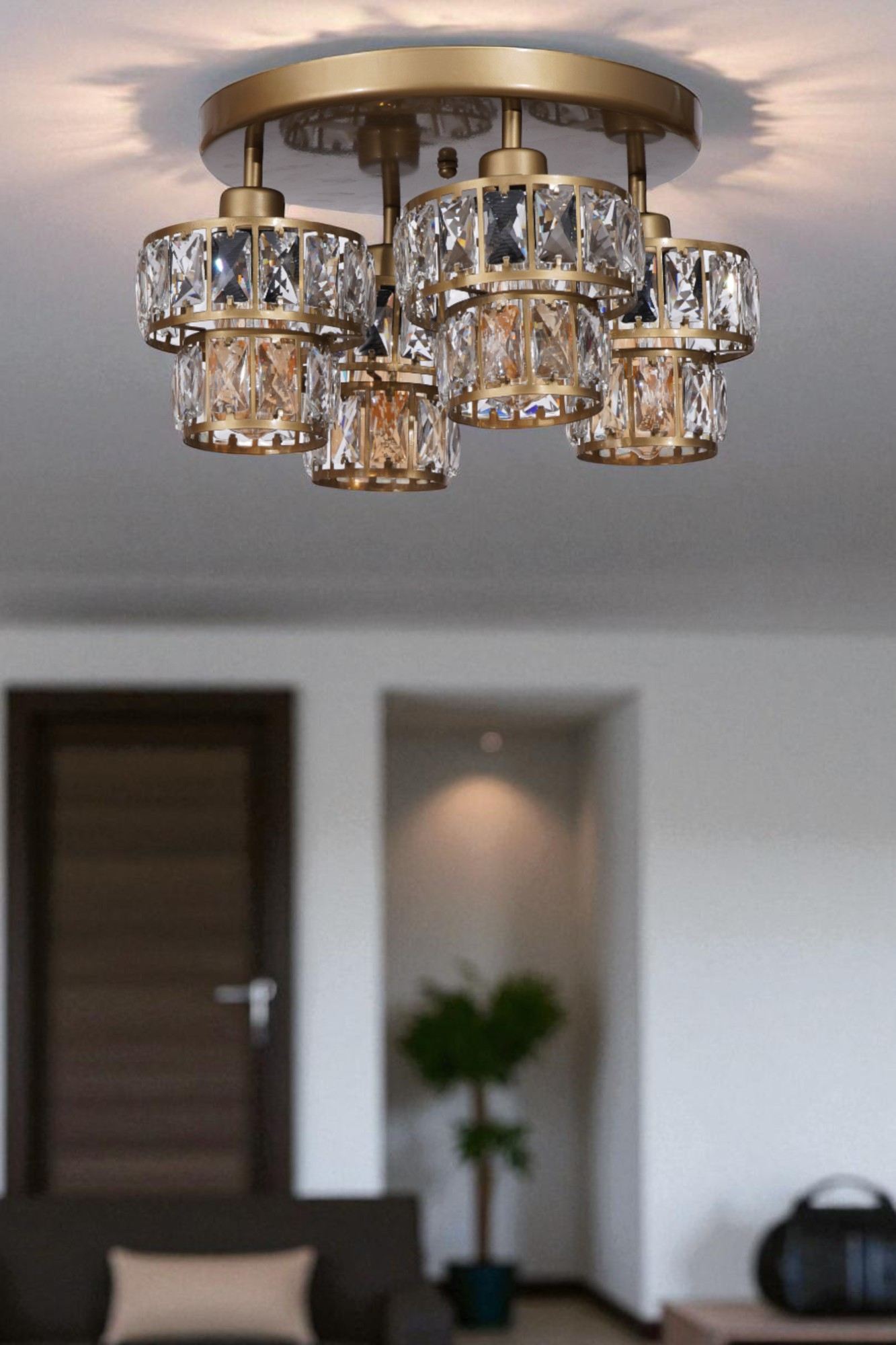 Candeeiro de Teto – 23 cm – Dourado – Metal e Vidro