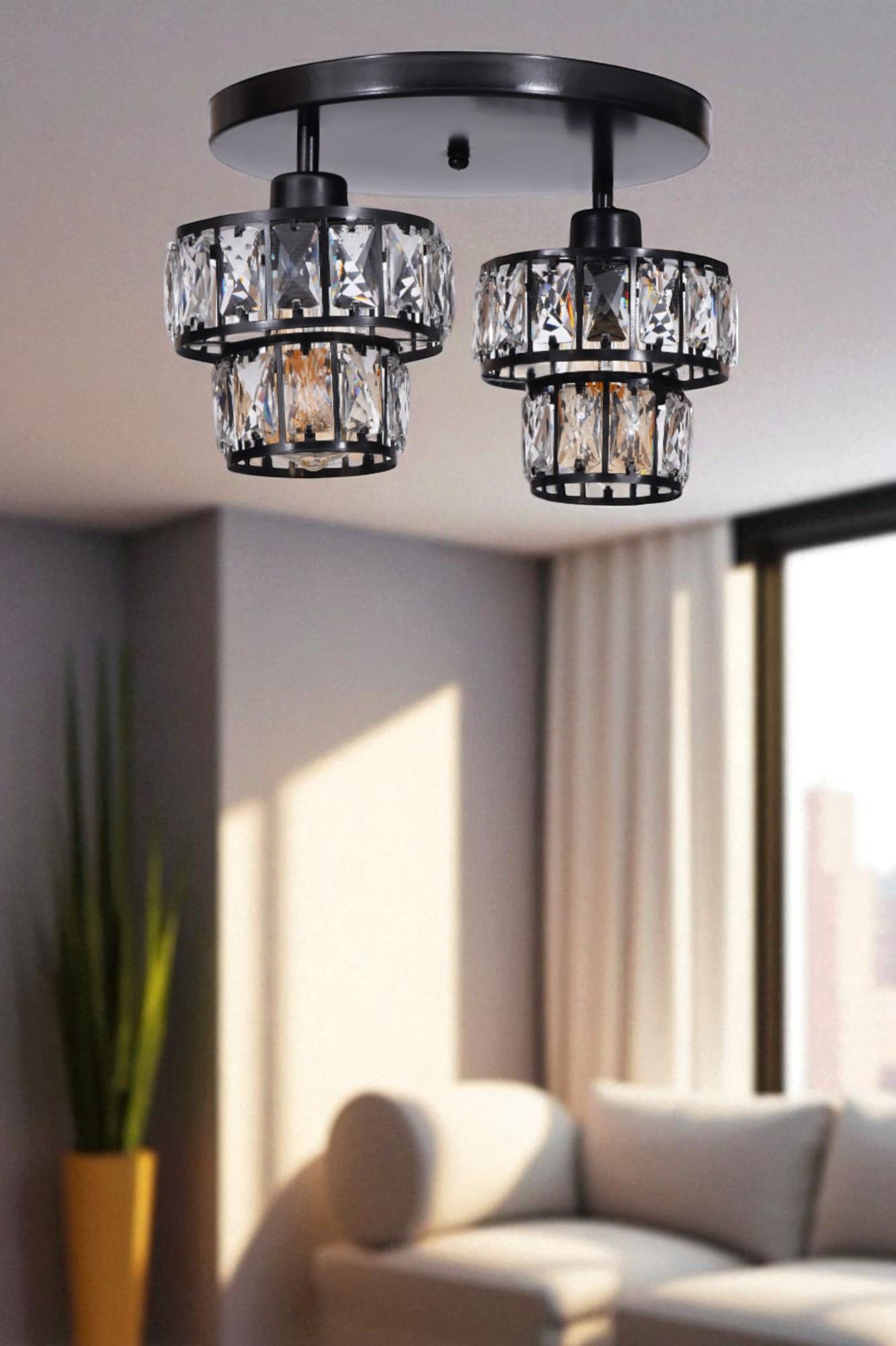 Candeeiro de Teto – Ø17 h:14 cm – Preto – Metal e Vidro