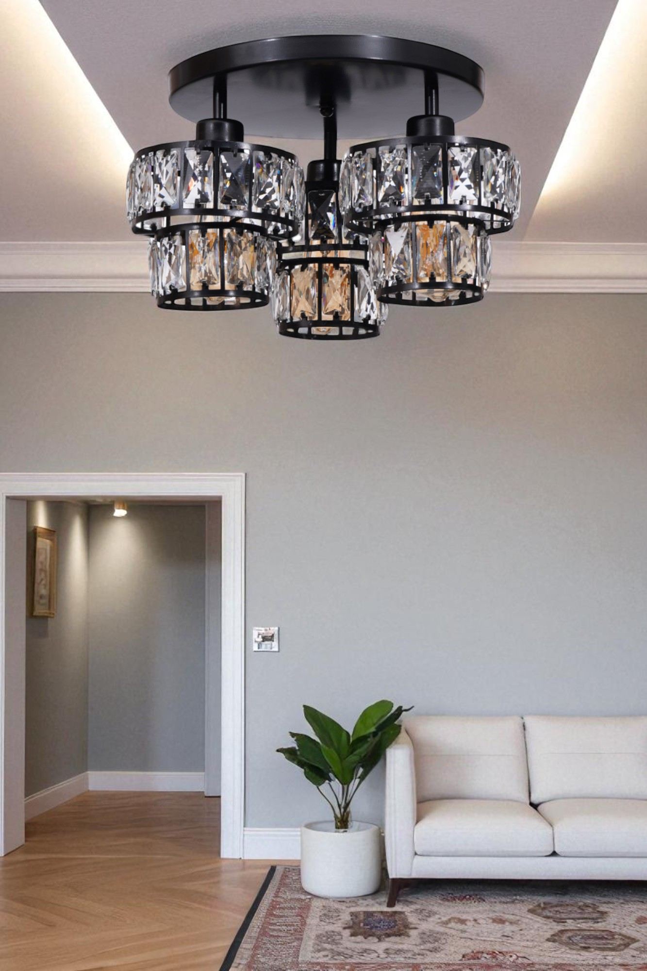 Candeeiro de Teto – Ø17 cm – Preto – Metal e Vidro