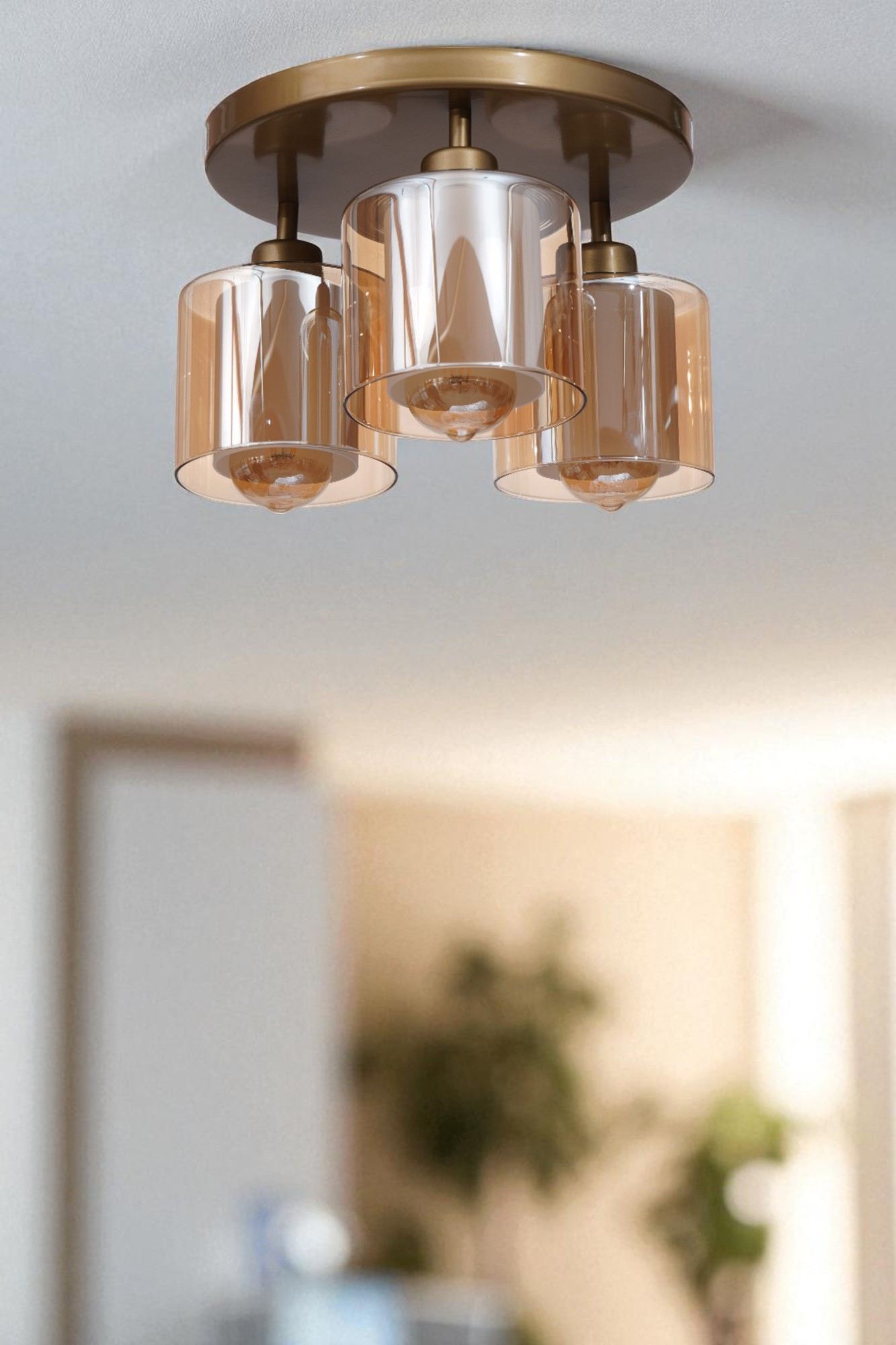 Candeeiro de Teto – Ø14 h:12 cm – Mel e Ouro – Metal e Vidro