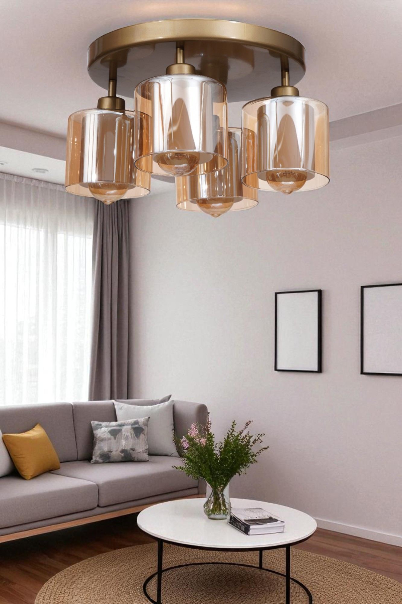 Candeeiro de Teto – Ø14 h:12 cm – Mel e Ouro – Metal e Vidro