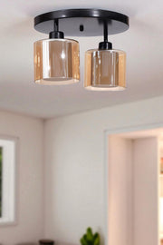 Candeeiro de Teto – 21 cm – Mel e Preto – Metal e Vidro