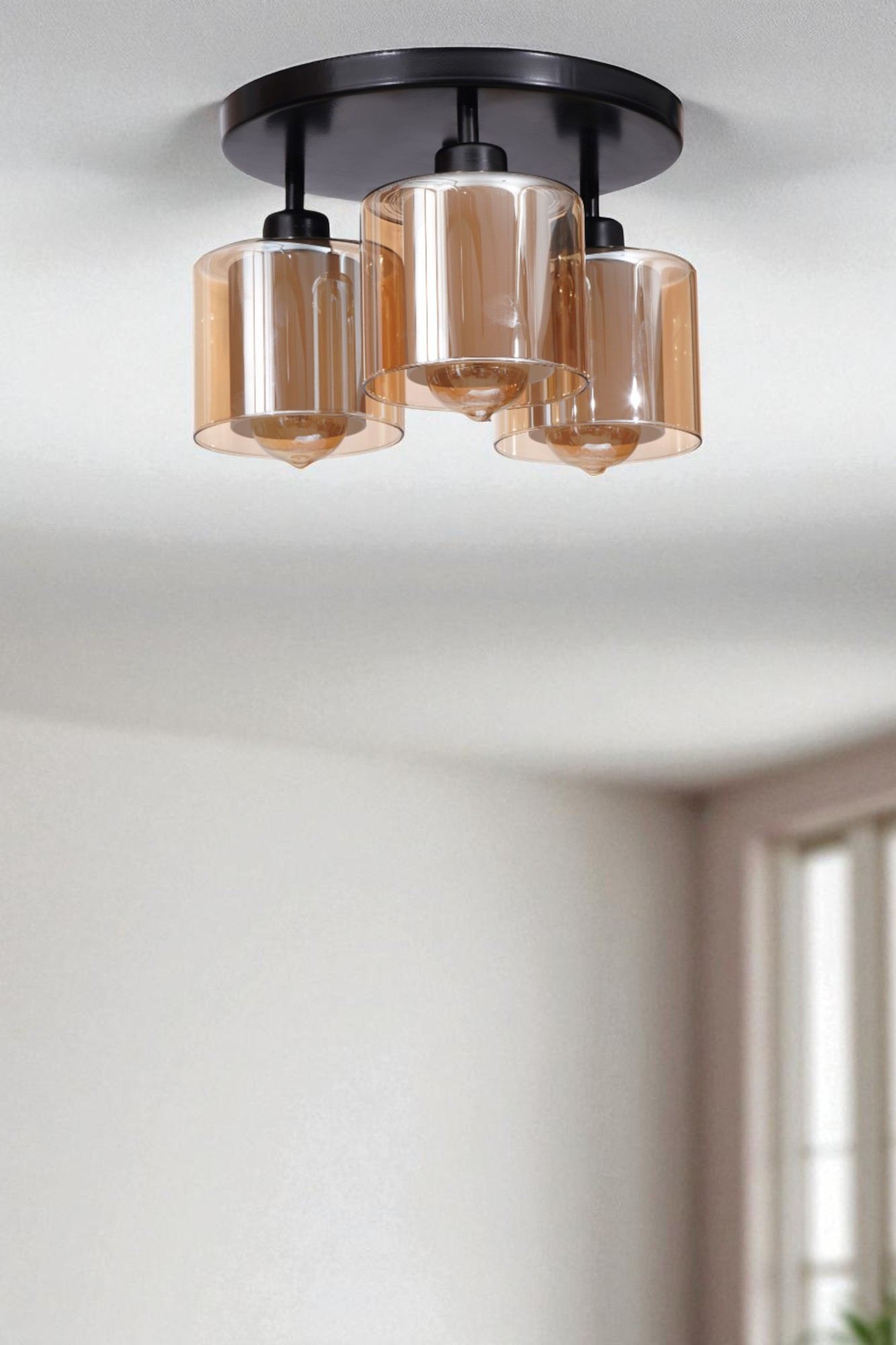 Candeeiro de Teto – Ø14 h:12 cm – Mel e Preto – Metal e Vidro