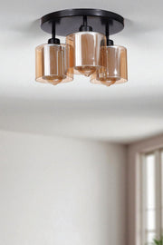 Candeeiro de Teto – Ø14 h:12 cm – Mel e Preto – Metal e Vidro