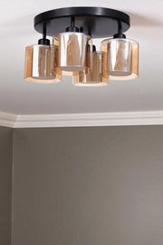 Candeeiro de Teto – Ø14 h:12 cm – Mel e Preto – Metal e Vidro