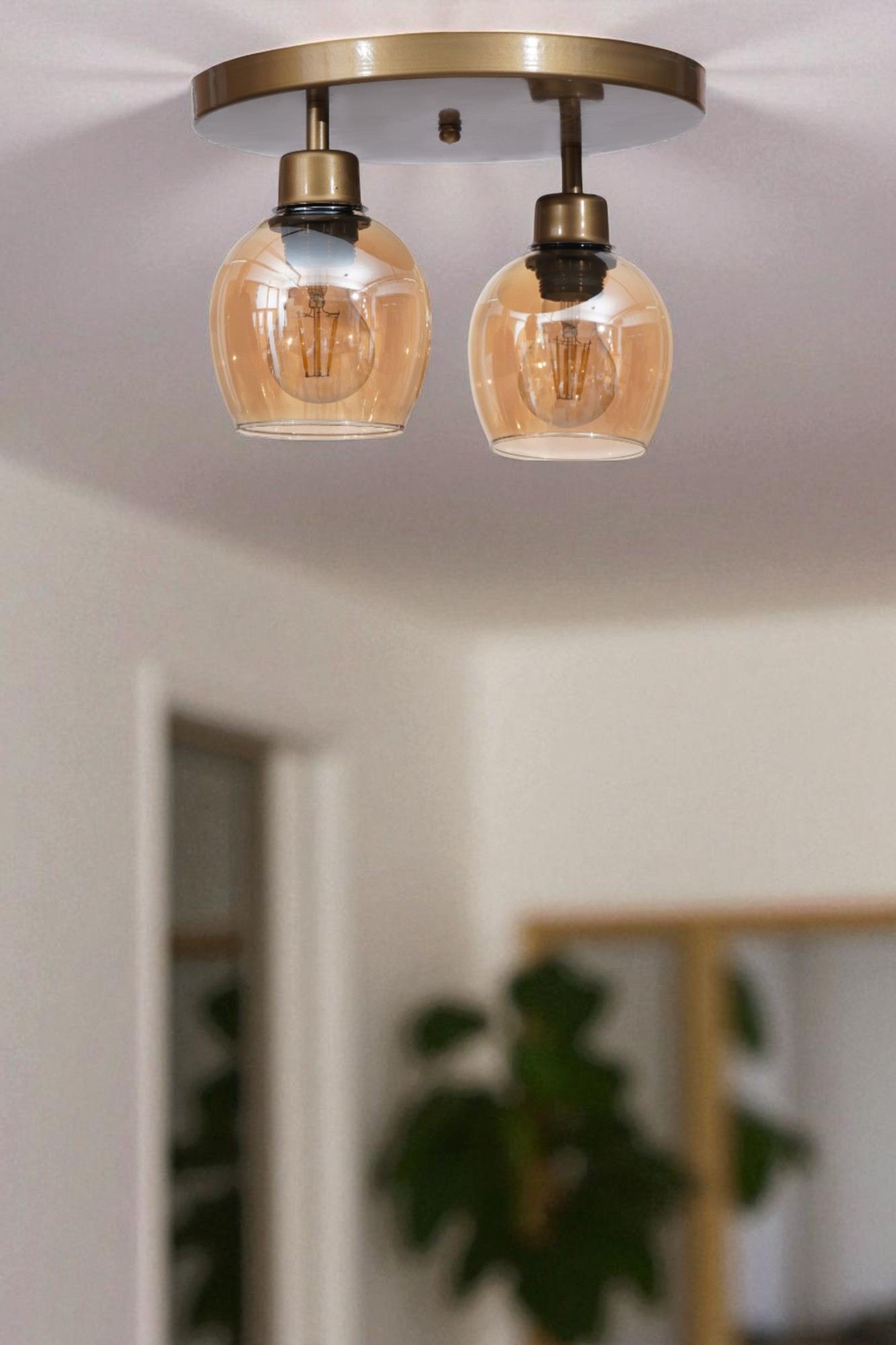 Candeeiro de Teto – 21 cm – Mel e Ouro – Metal e Vidro