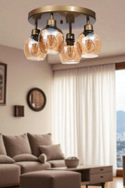 Candeeiro de Teto – Ø12 h:13 cm – Mel e Ouro – Metal e Vidro