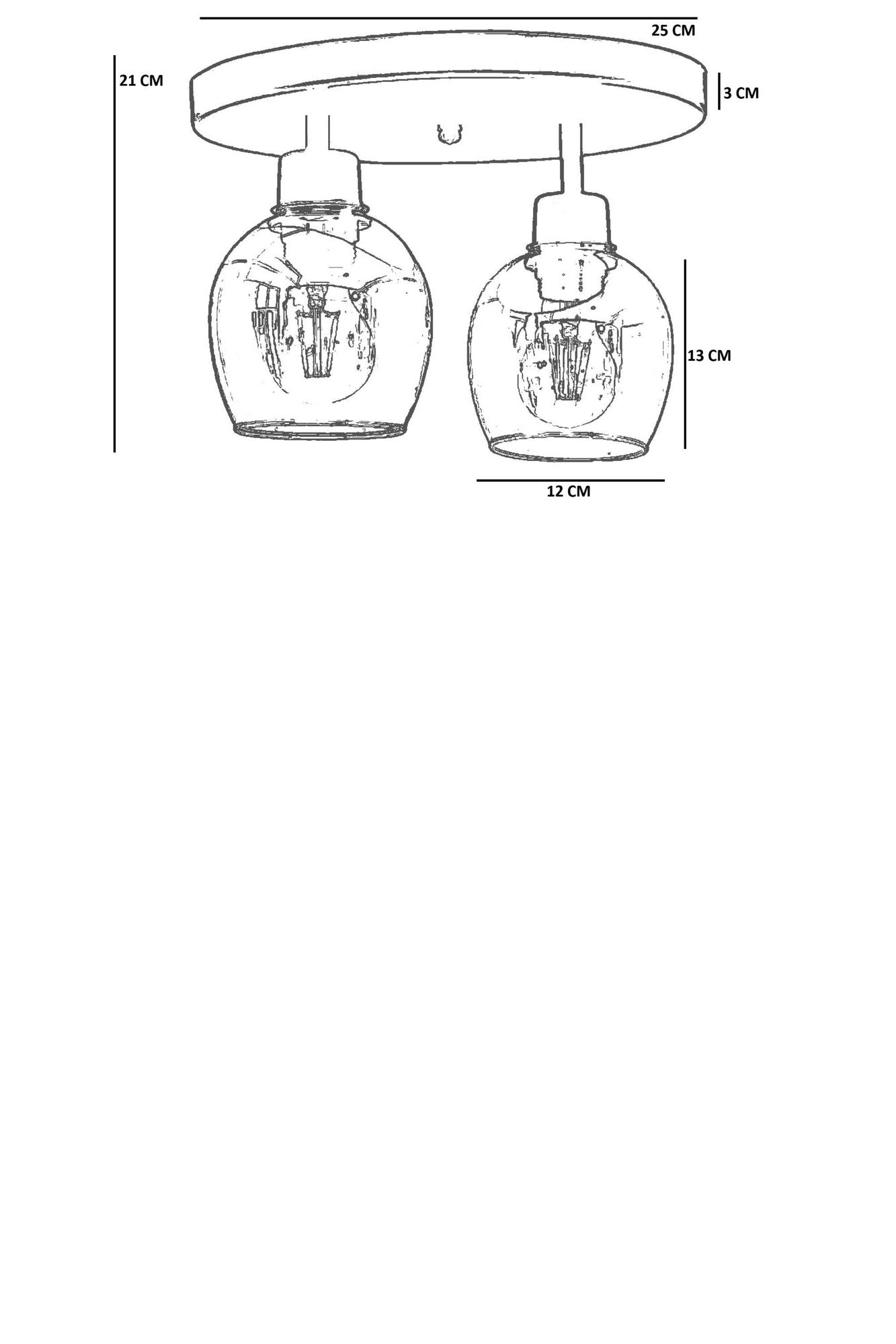 Candeeiro de Teto – 21 cm – Branco e Preto – Metal e Vidro