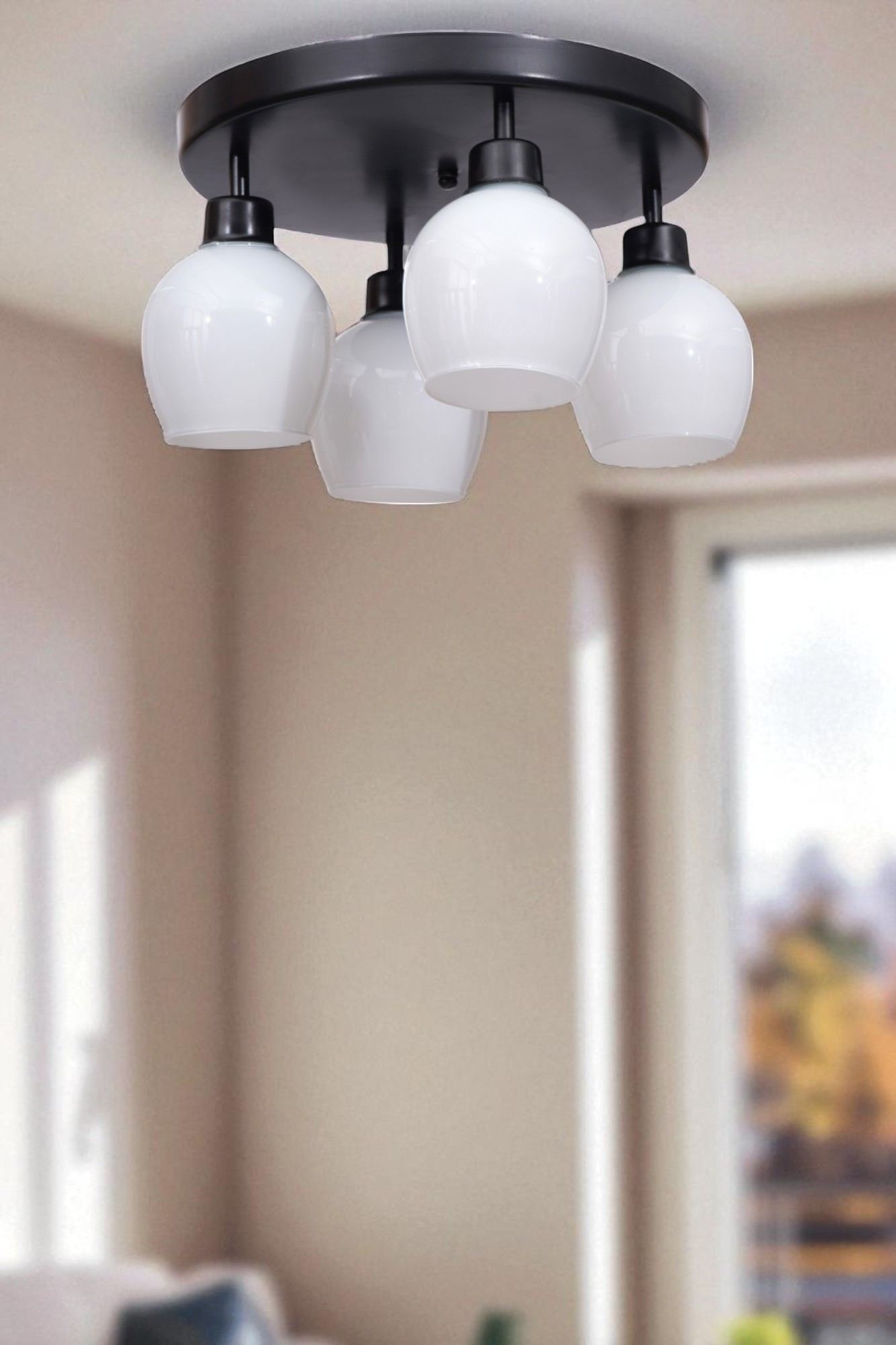 Candeeiro de Teto – Ø12 h:13 cm – Branco e Preto – Metal e Vidro