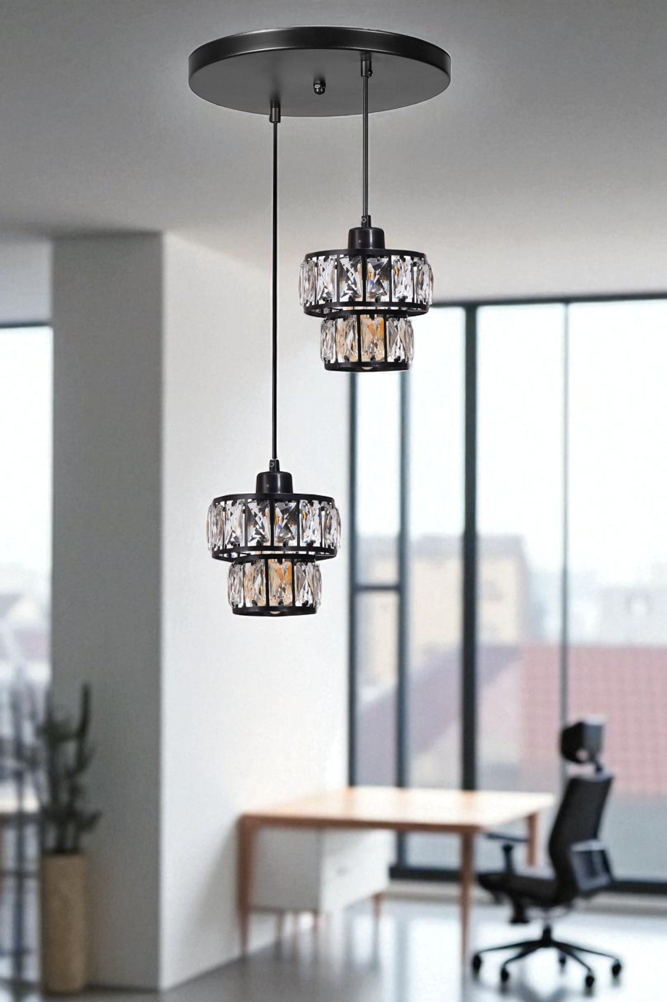 Candeeiro de Teto – 80 cm – Preto – Metal e Vidro