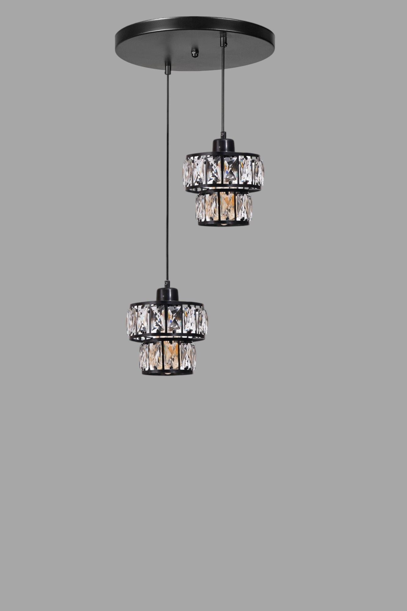 Candeeiro de Teto – 80 cm – Preto – Metal e Vidro