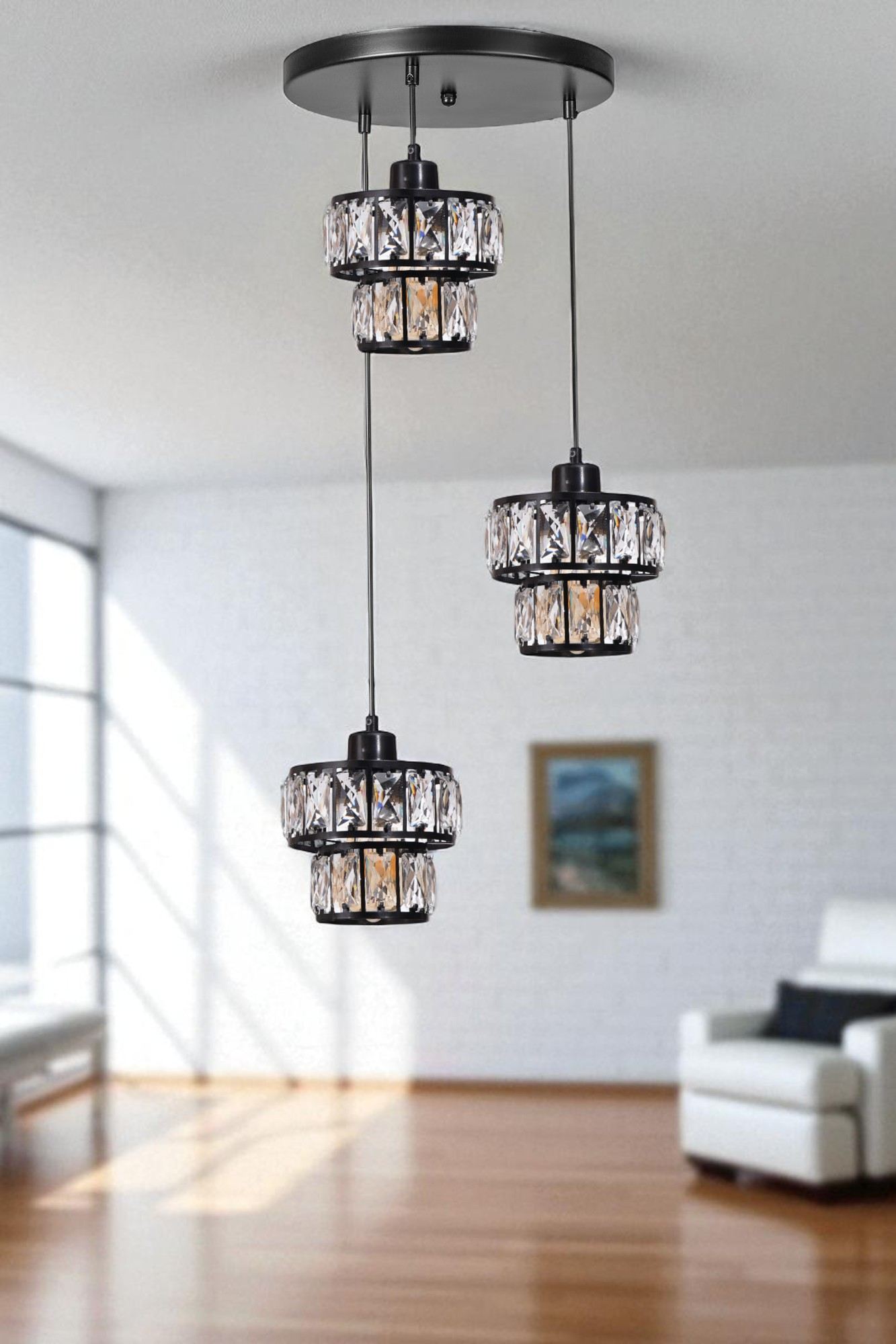 Candeeiro de Teto – 80 cm – Preto – Metal com Vidro