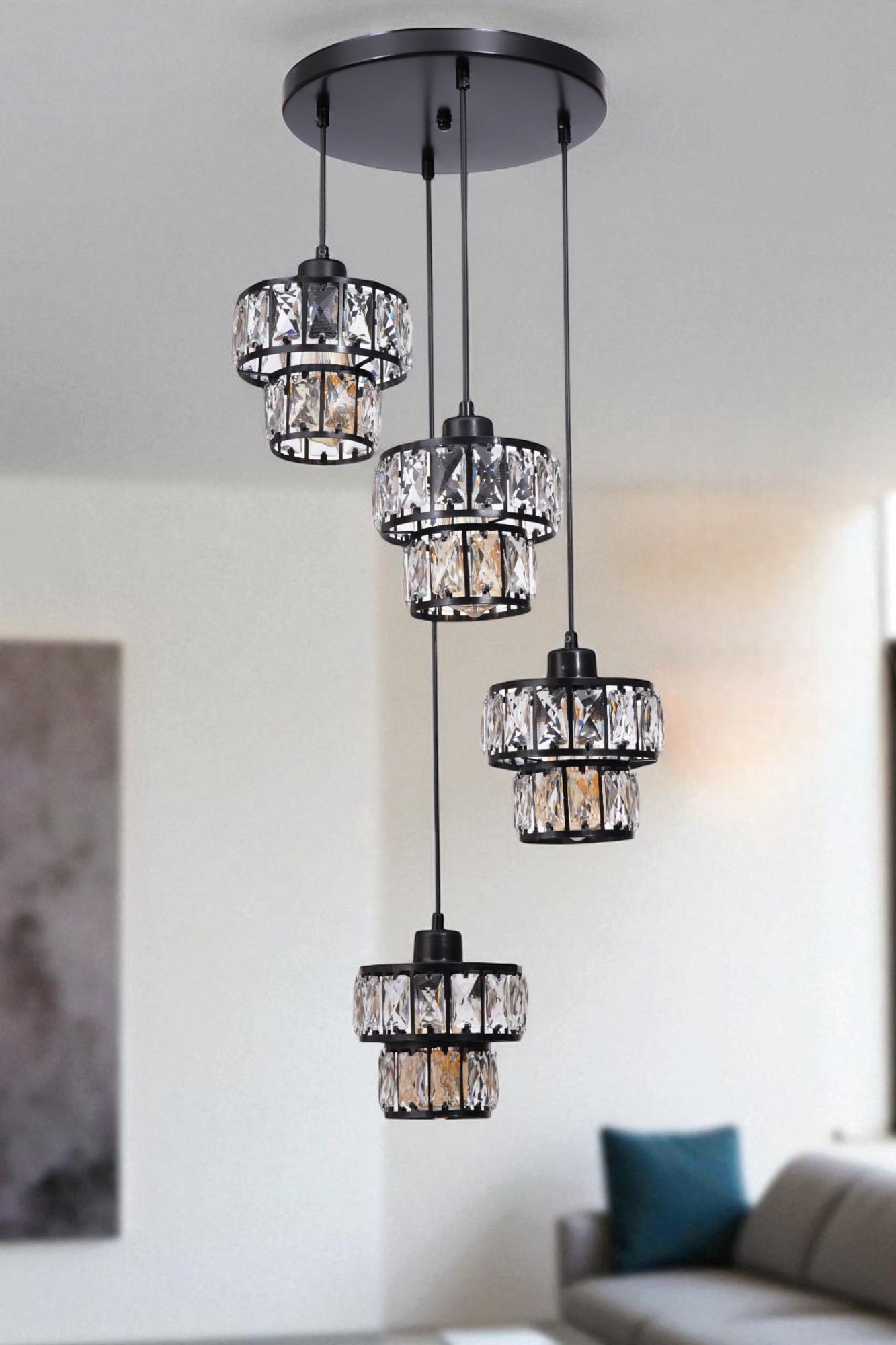 Candeeiro de Teto – Ø17 cm – Preto – Metal e Vidro