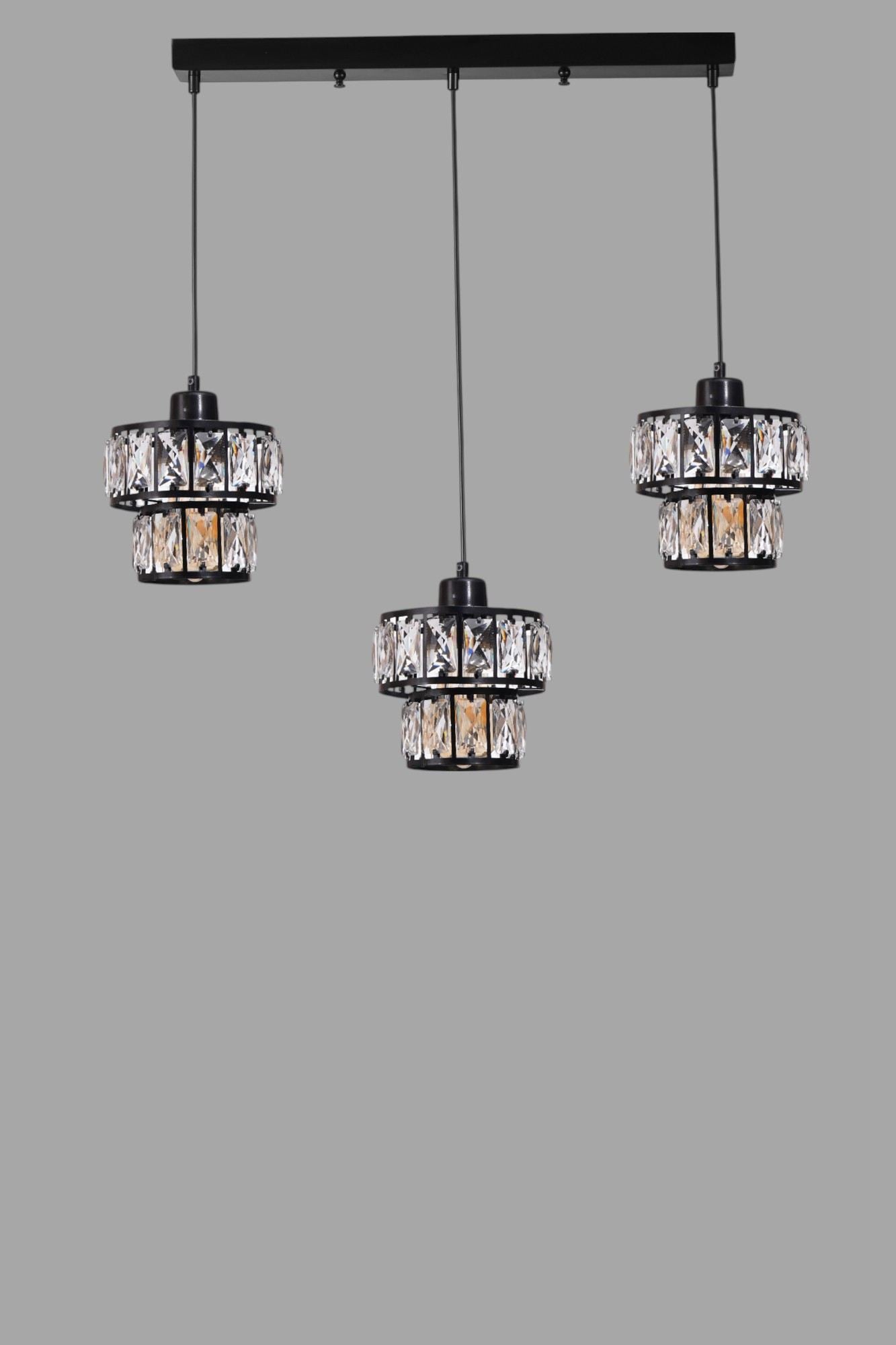 Candeeiro de Teto – 80 cm – Preto – Metal e vidro