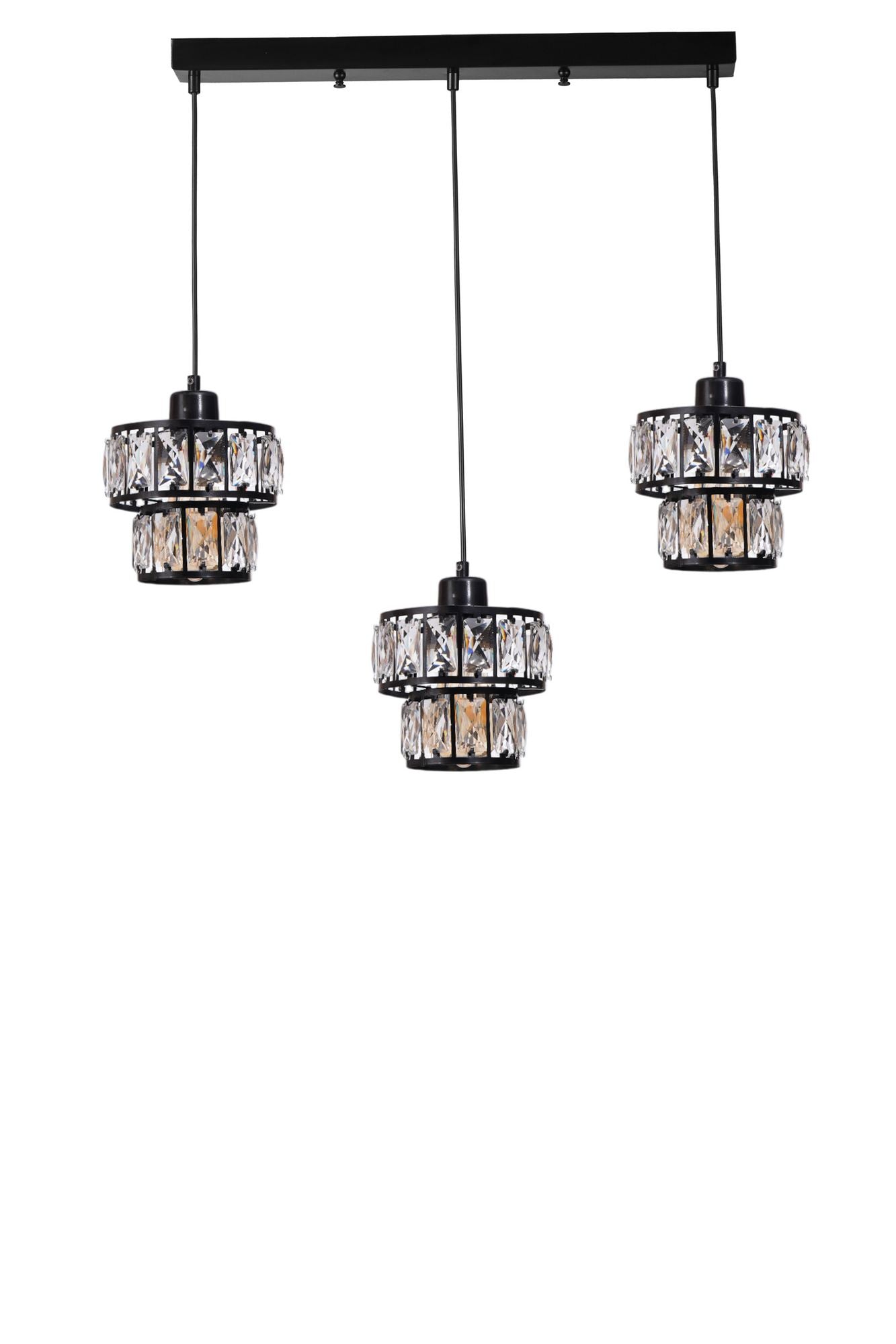 Candeeiro de Teto – 80 cm – Preto – Metal e vidro