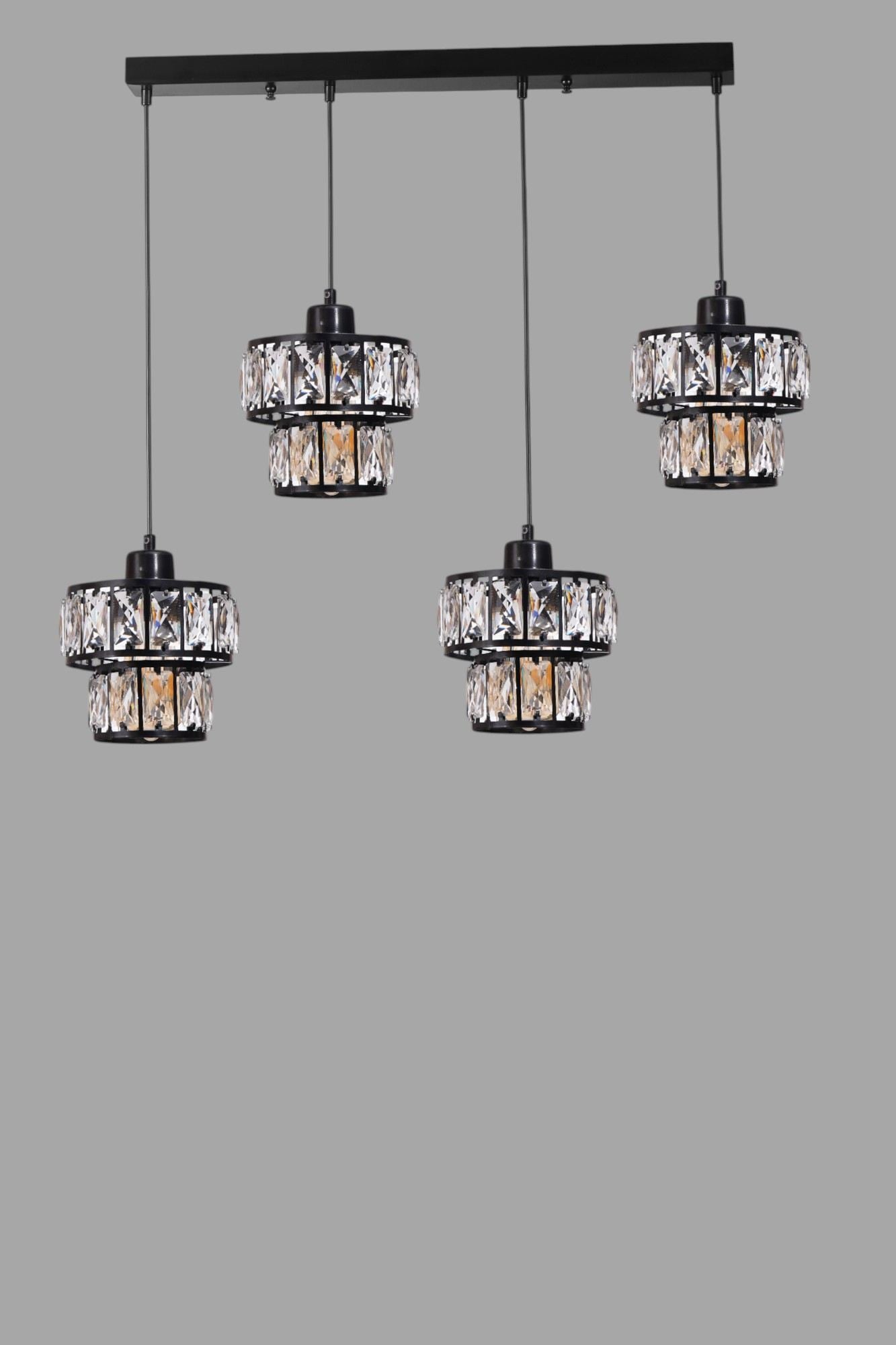 Candeeiro de Teto - 80 cm - Preto - Metal e Vidro